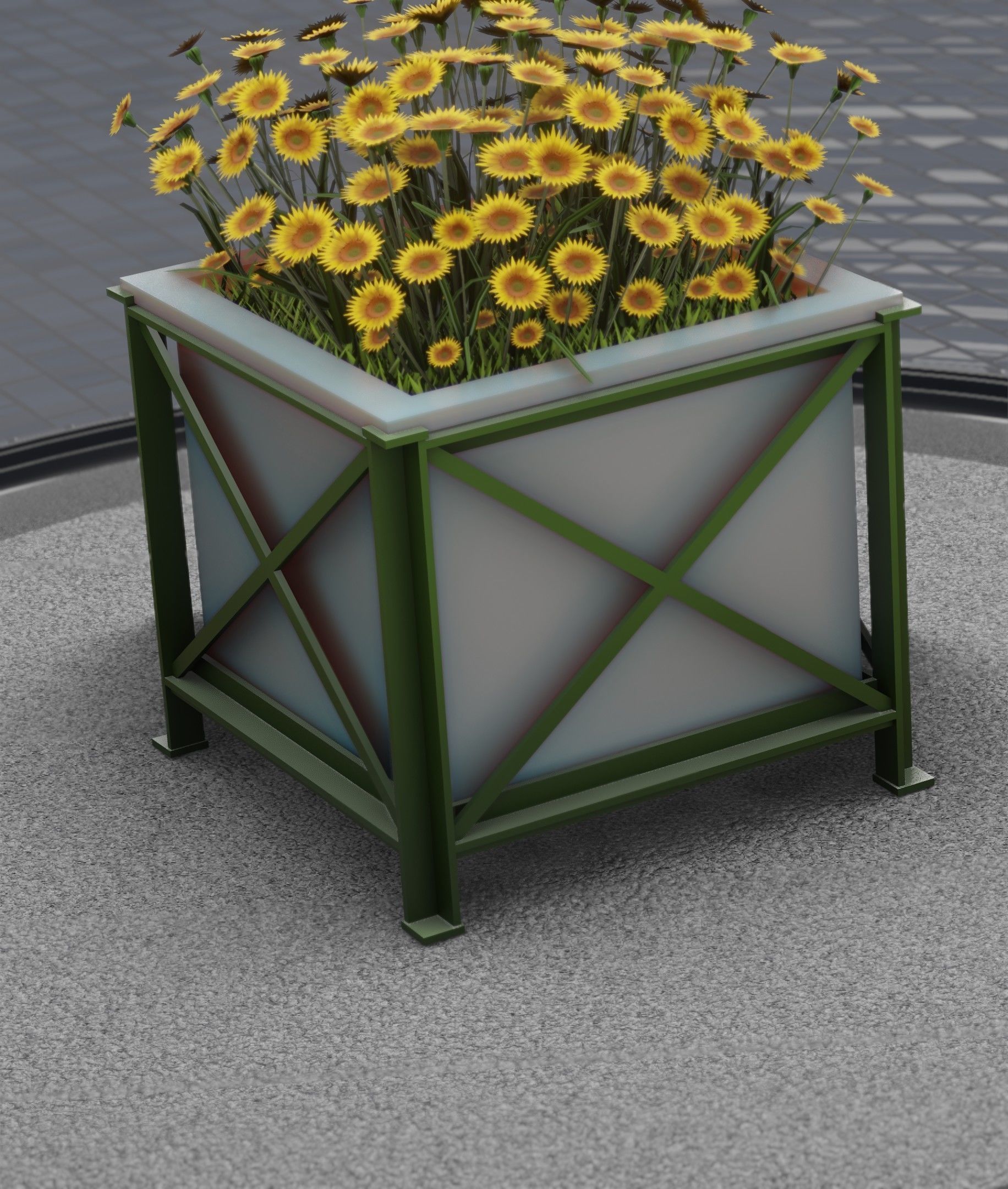 City Flower Pot with Sunflowers - Object 6 Low-poly 3D model_27