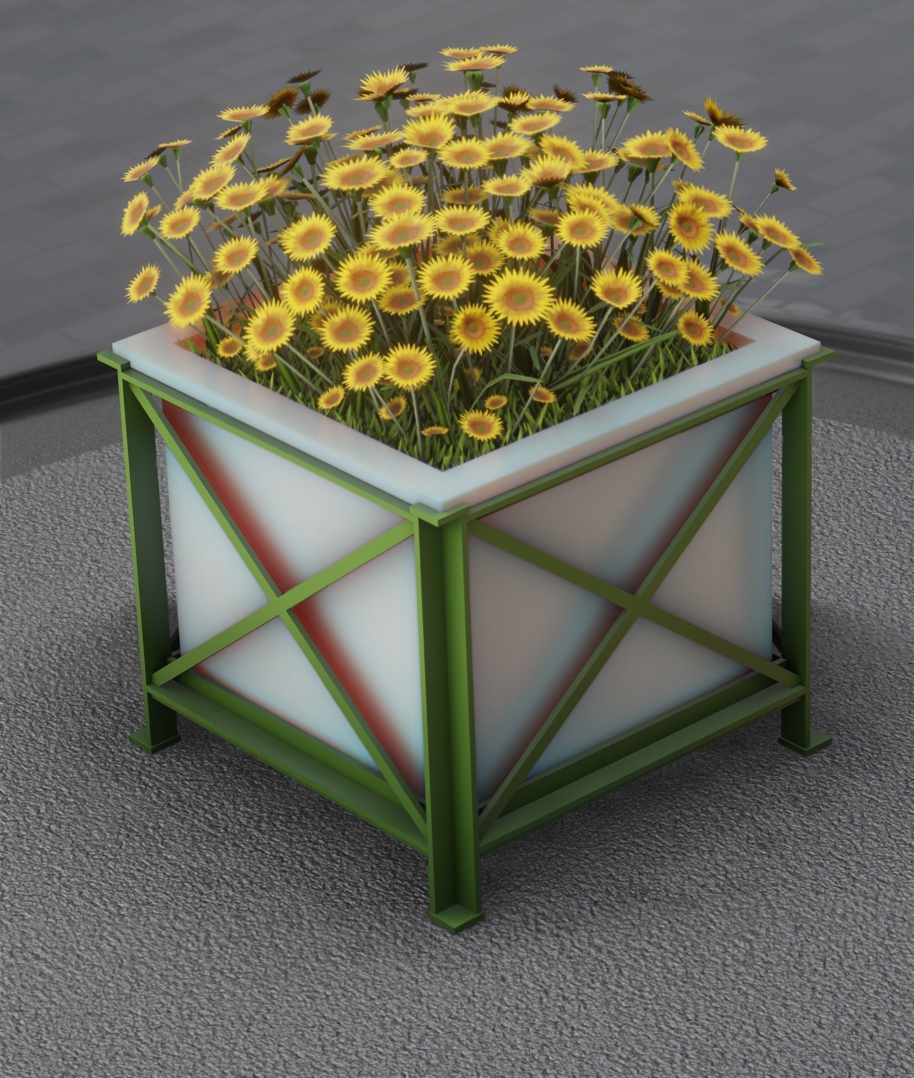 City Flower Pot with Sunflowers - Object 6 Low-poly 3D model_5