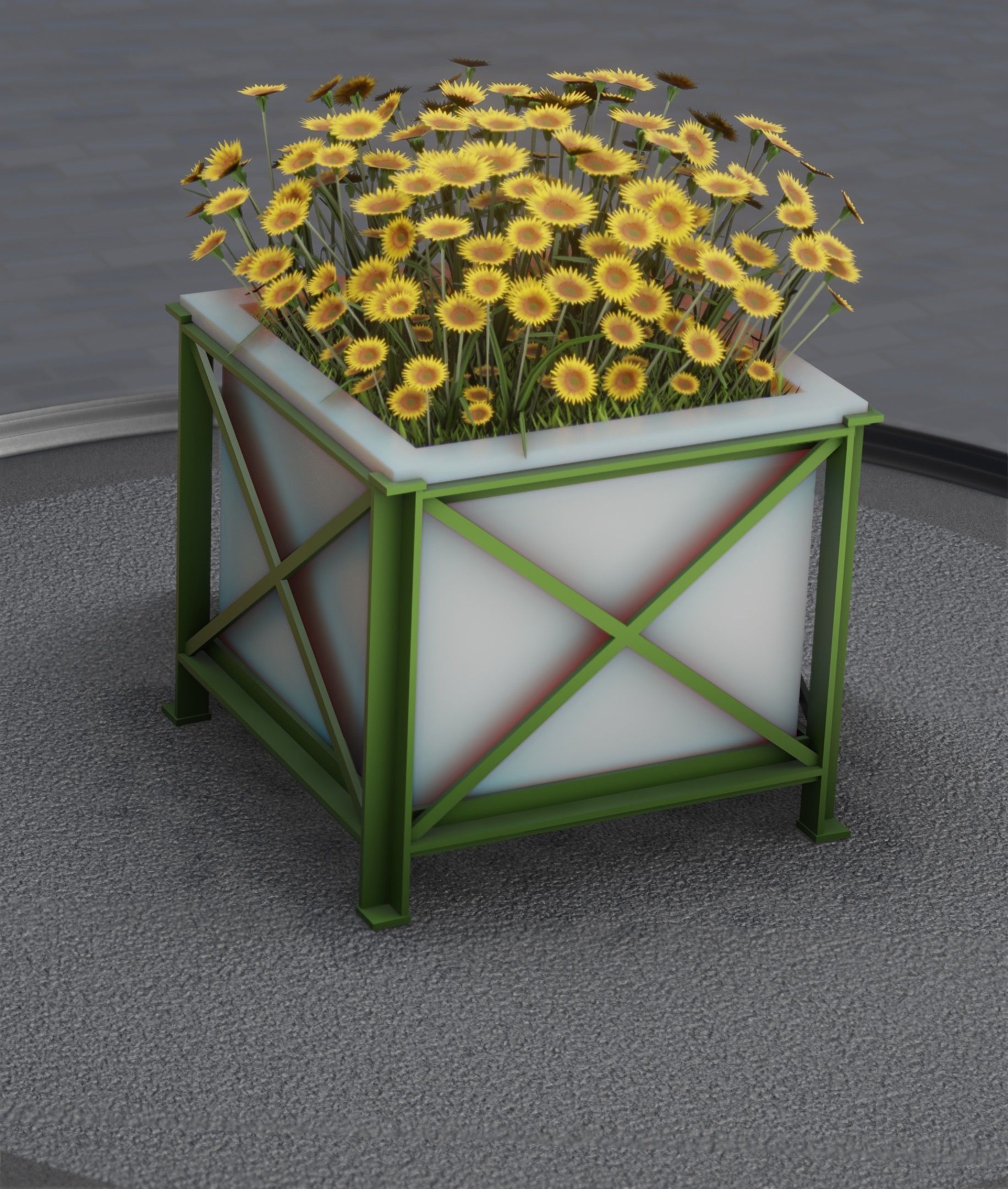 City Flower Pot with Sunflowers - Object 6 Low-poly 3D model_4