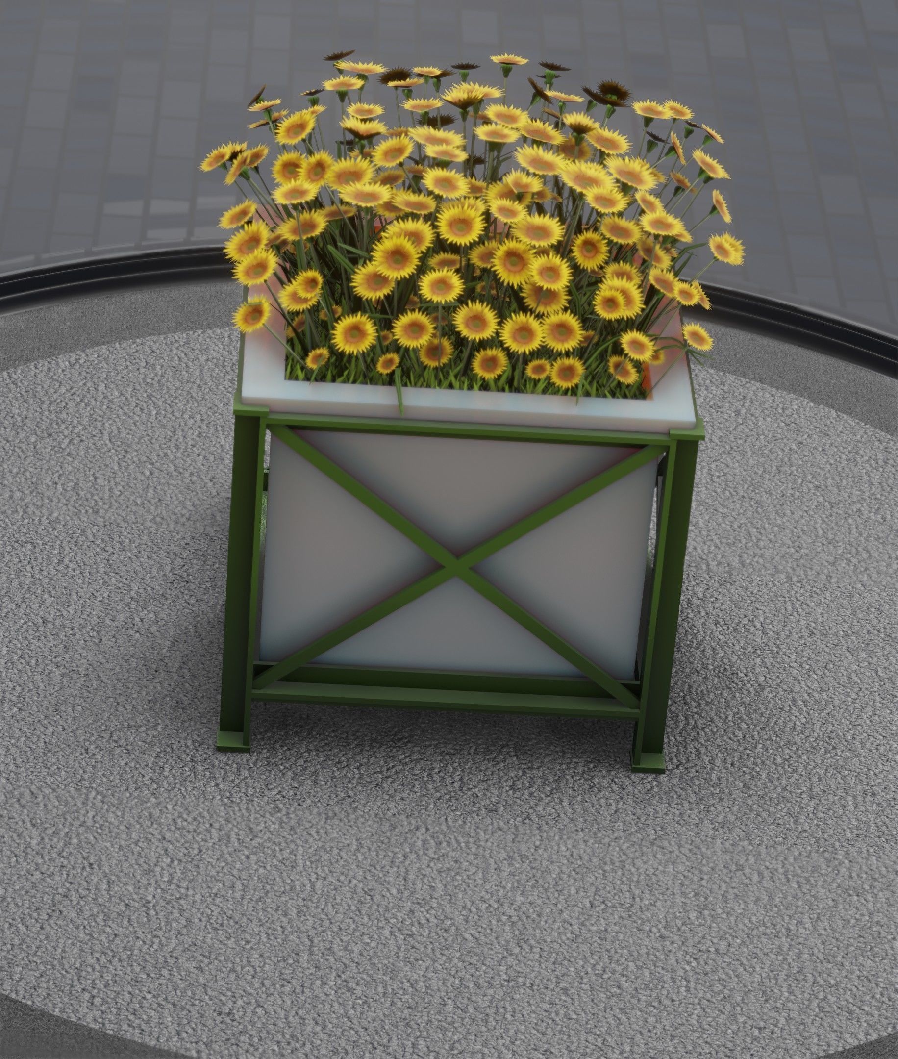 City Flower Pot with Sunflowers - Object 6 Low-poly 3D model_14
