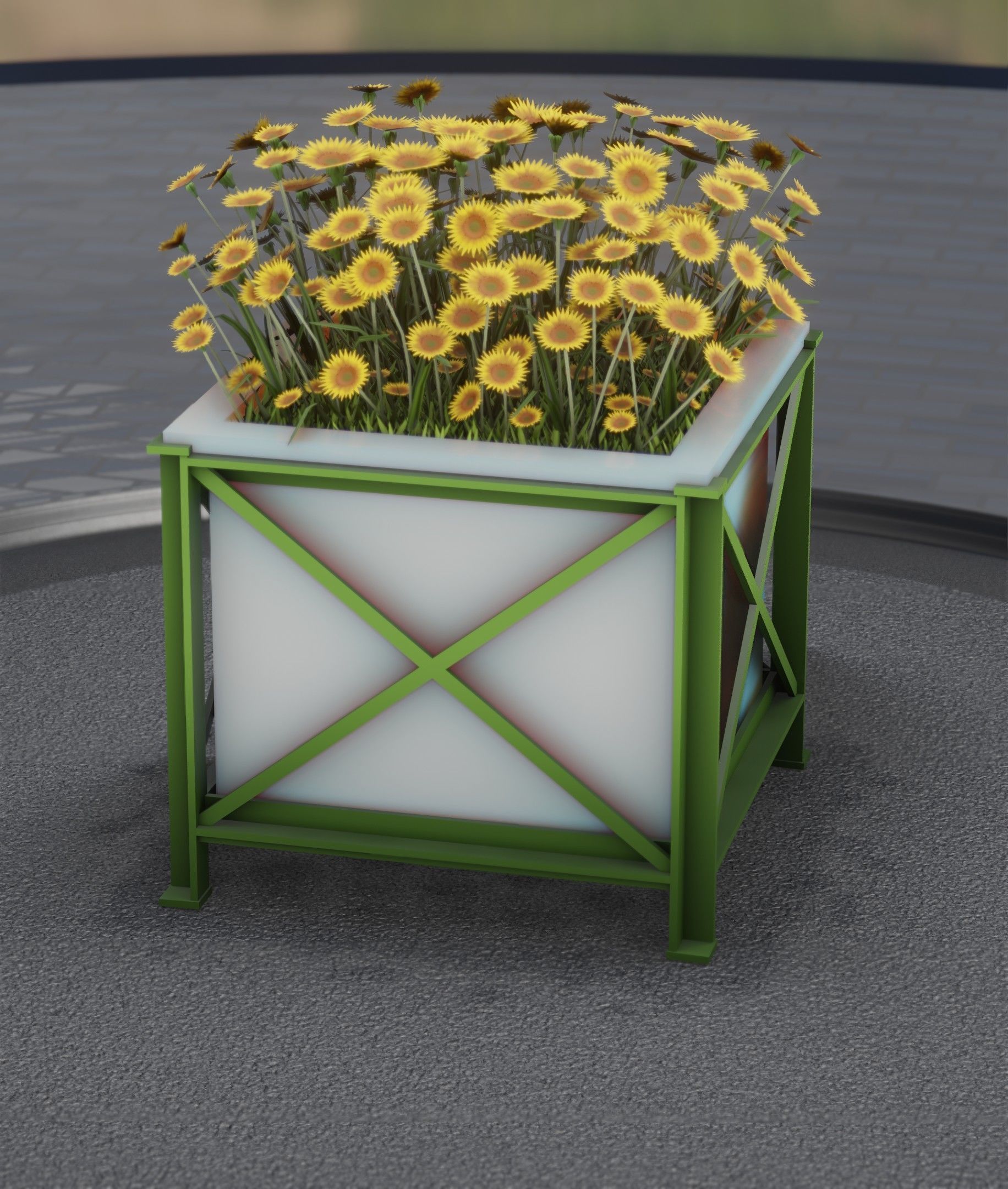 City Flower Pot with Sunflowers - Object 6 Low-poly 3D model_16