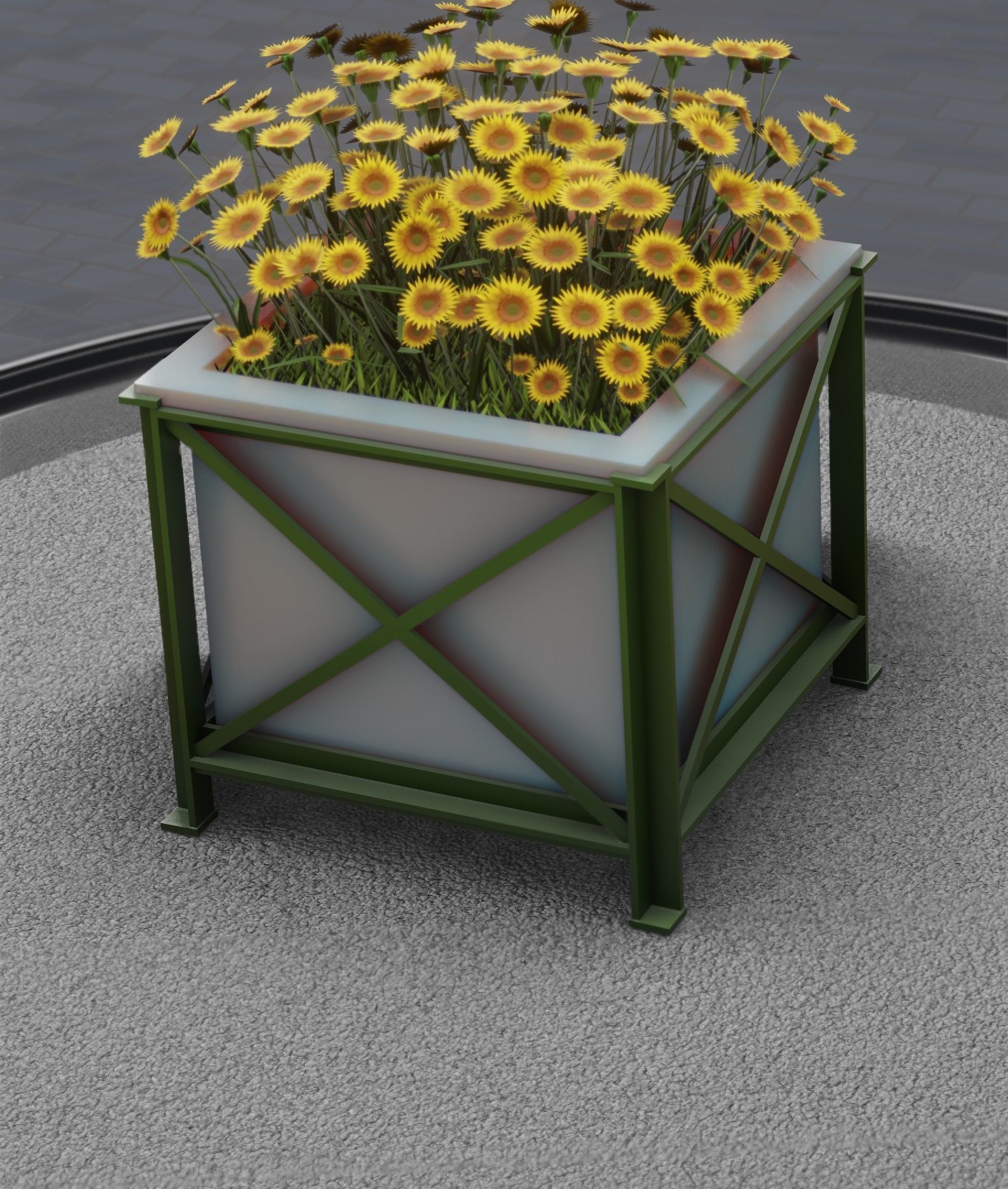 City Flower Pot with Sunflowers - Object 6 Low-poly 3D model_25