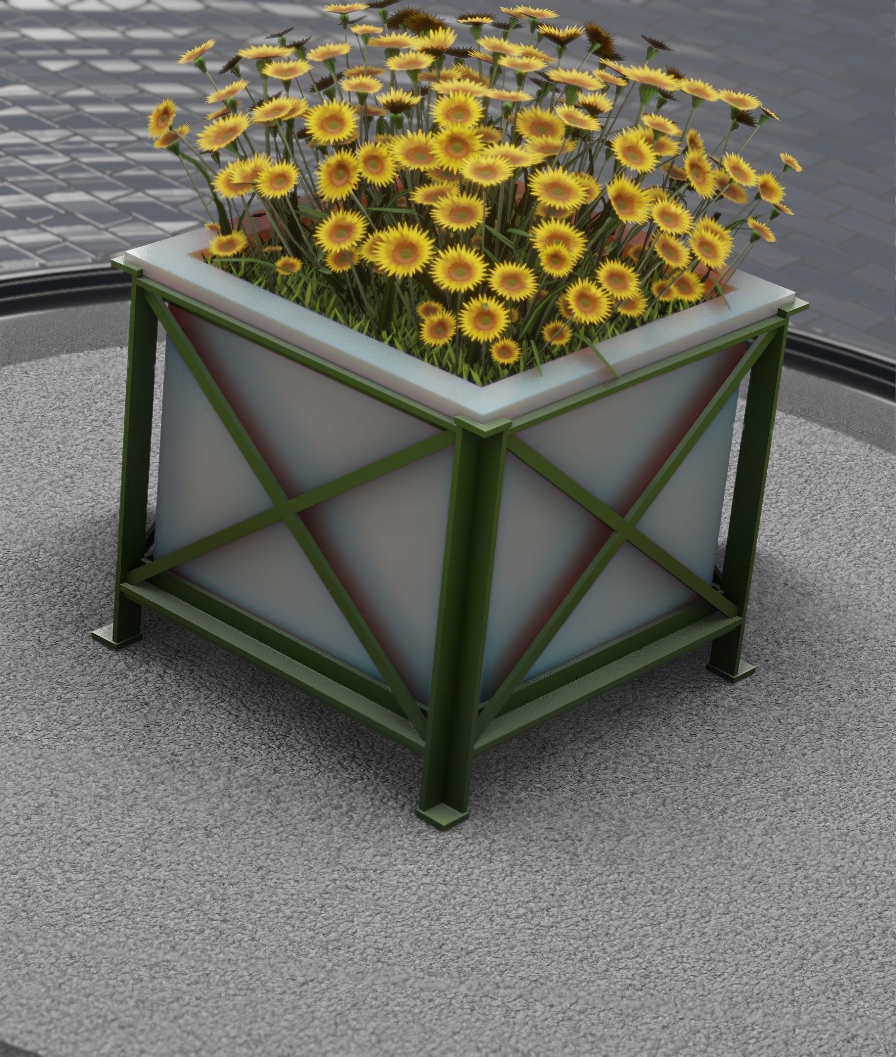 City Flower Pot with Sunflowers - Object 6 Low-poly 3D model_12
