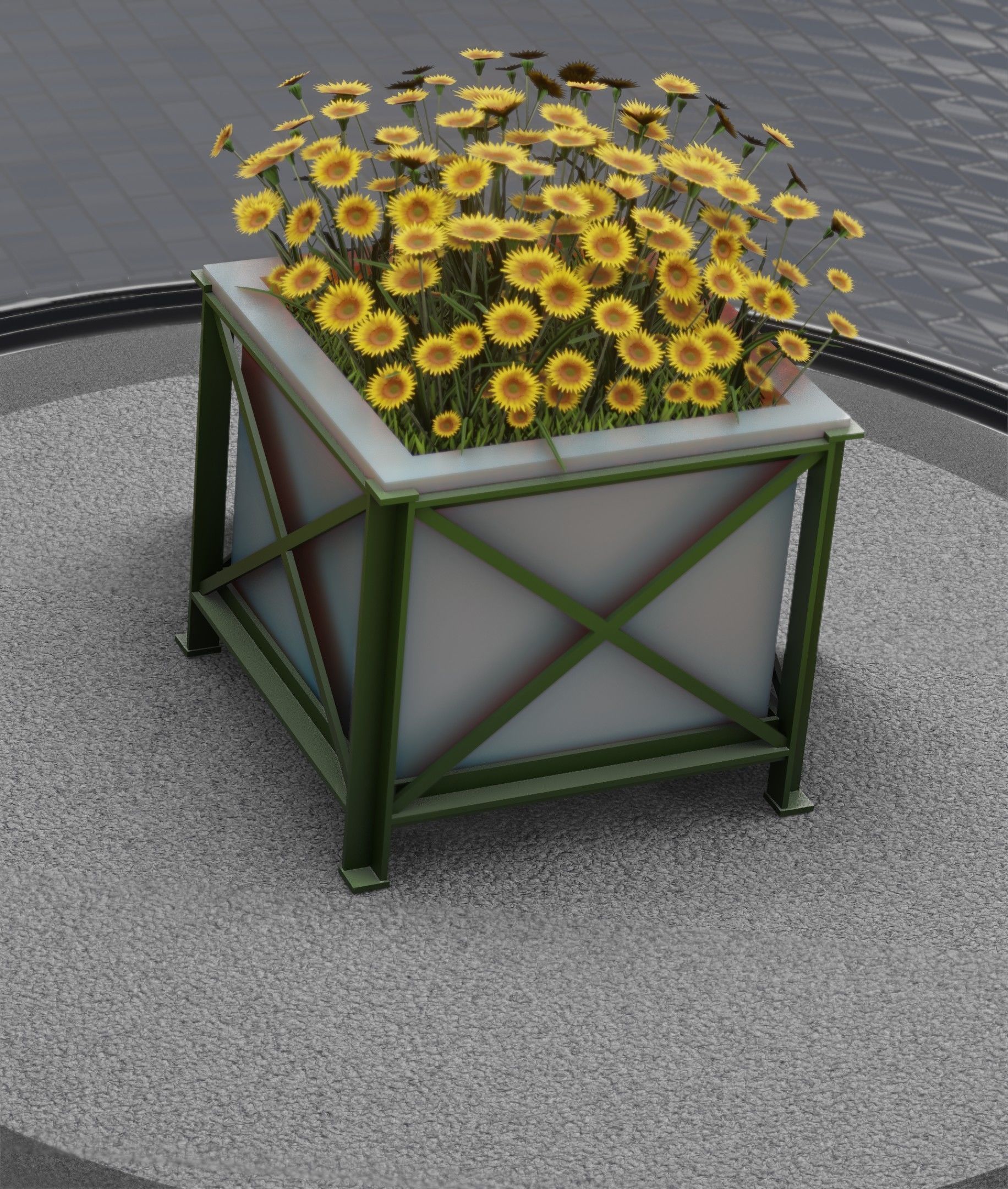 City Flower Pot with Sunflowers - Object 6 Low-poly 3D model_13