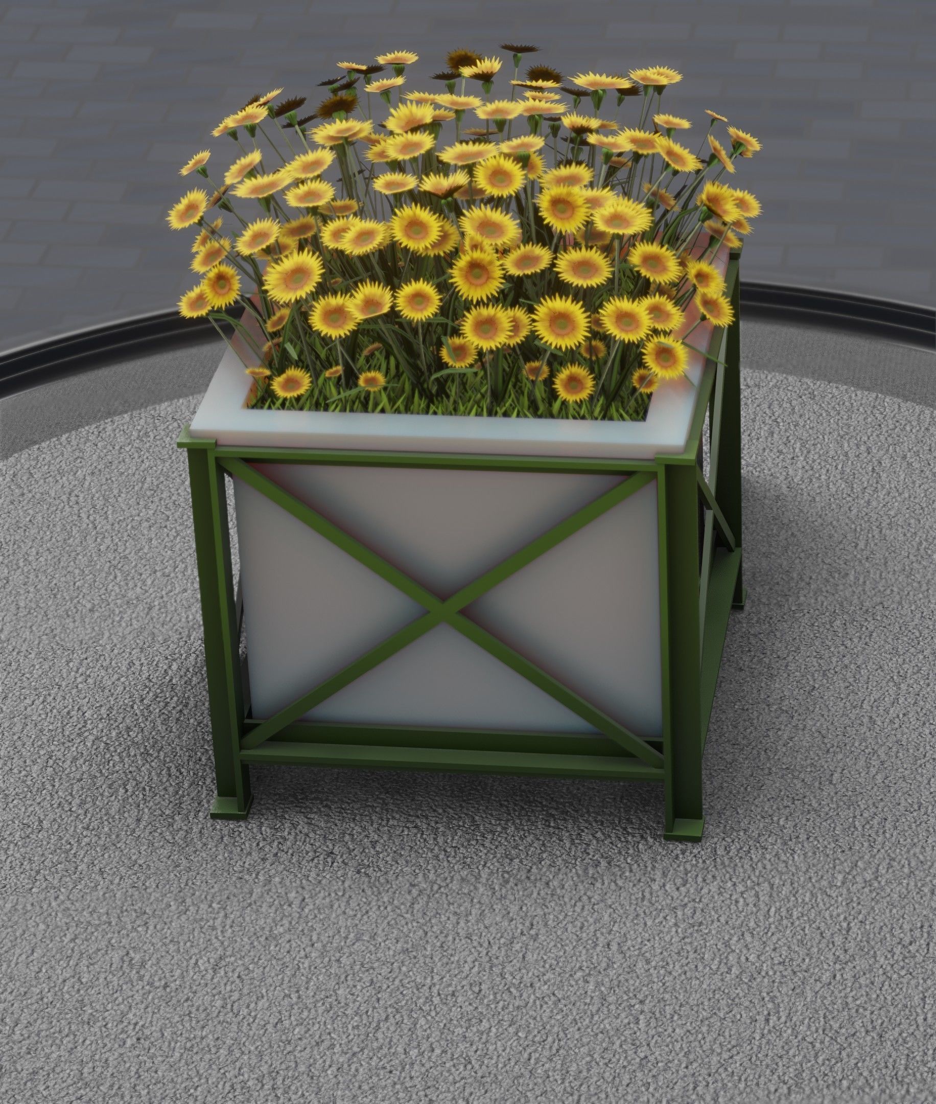 City Flower Pot with Sunflowers - Object 6 Low-poly 3D model_8