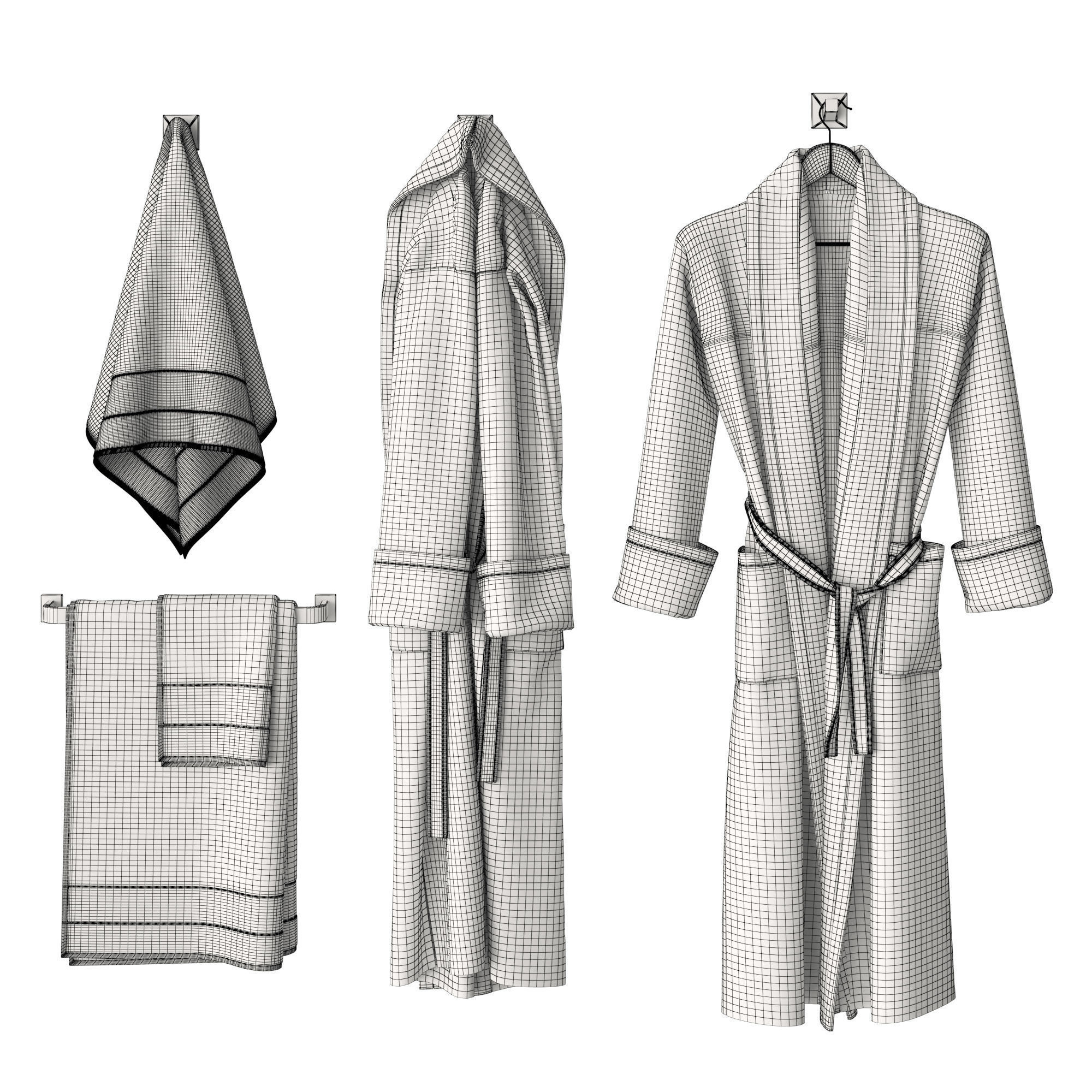White bathrobe and towels 3D model CGTrader
