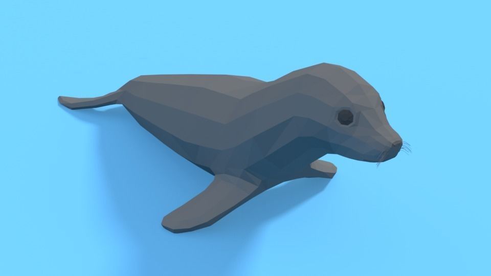 Low Poly Cartoon Seal Low-poly 3D model_2