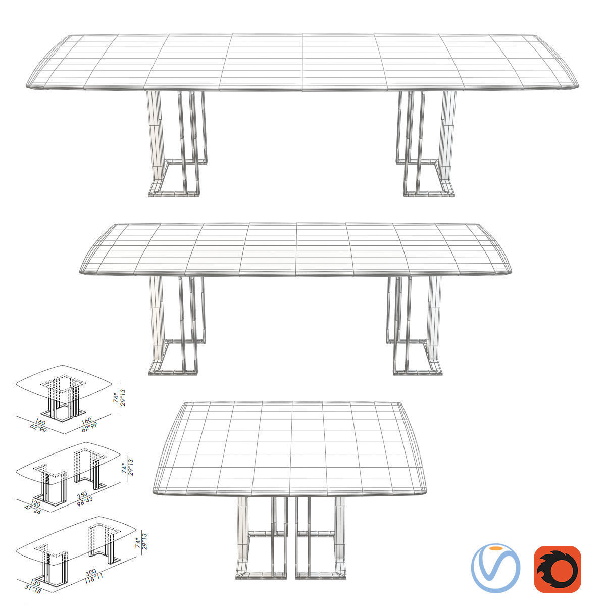 Meridiani Tables Charlie Rectangle Low-poly 3D model_1
