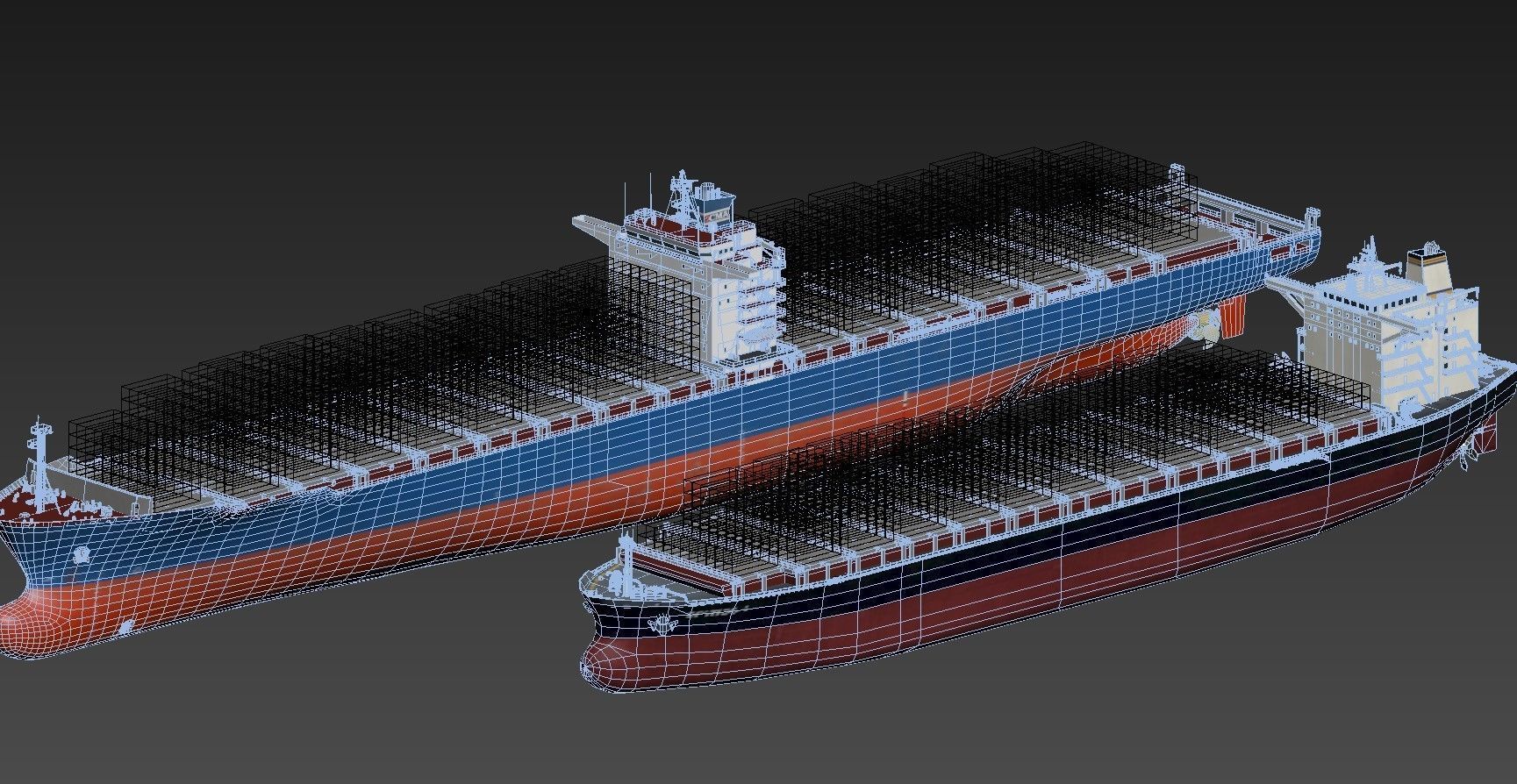Two Cargo Ships Low-poly 3D model_16