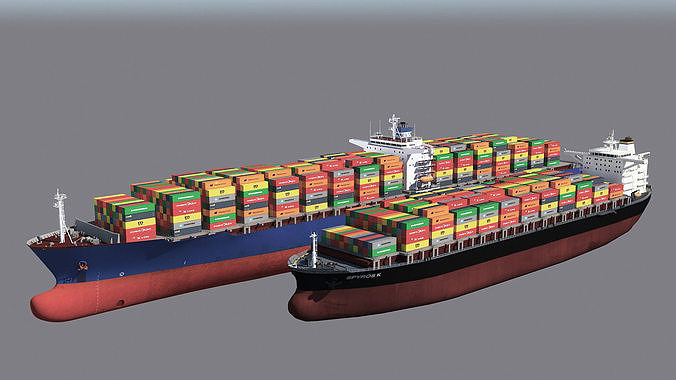 Two Cargo Ships Low-poly 3D model