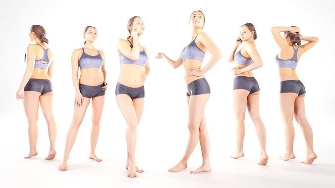 BUNDLE Scanned female sport in 9 poses 02 Low-poly 3D model