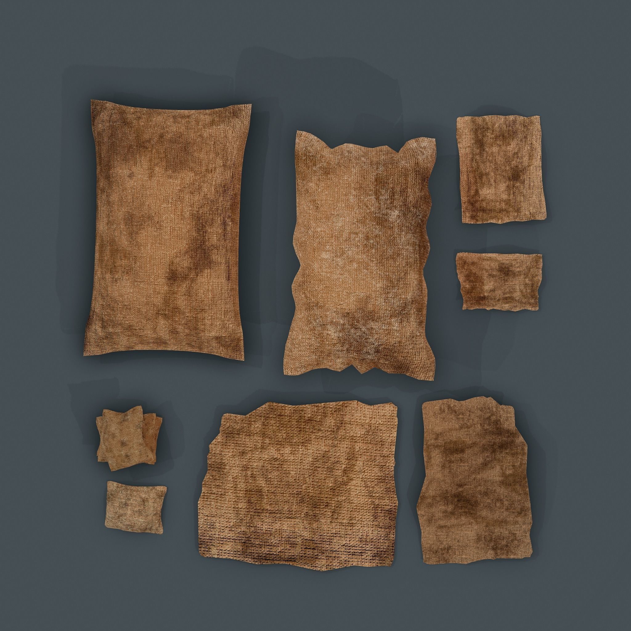 Burlap Sacks and Pieces Low-poly 3D model_2