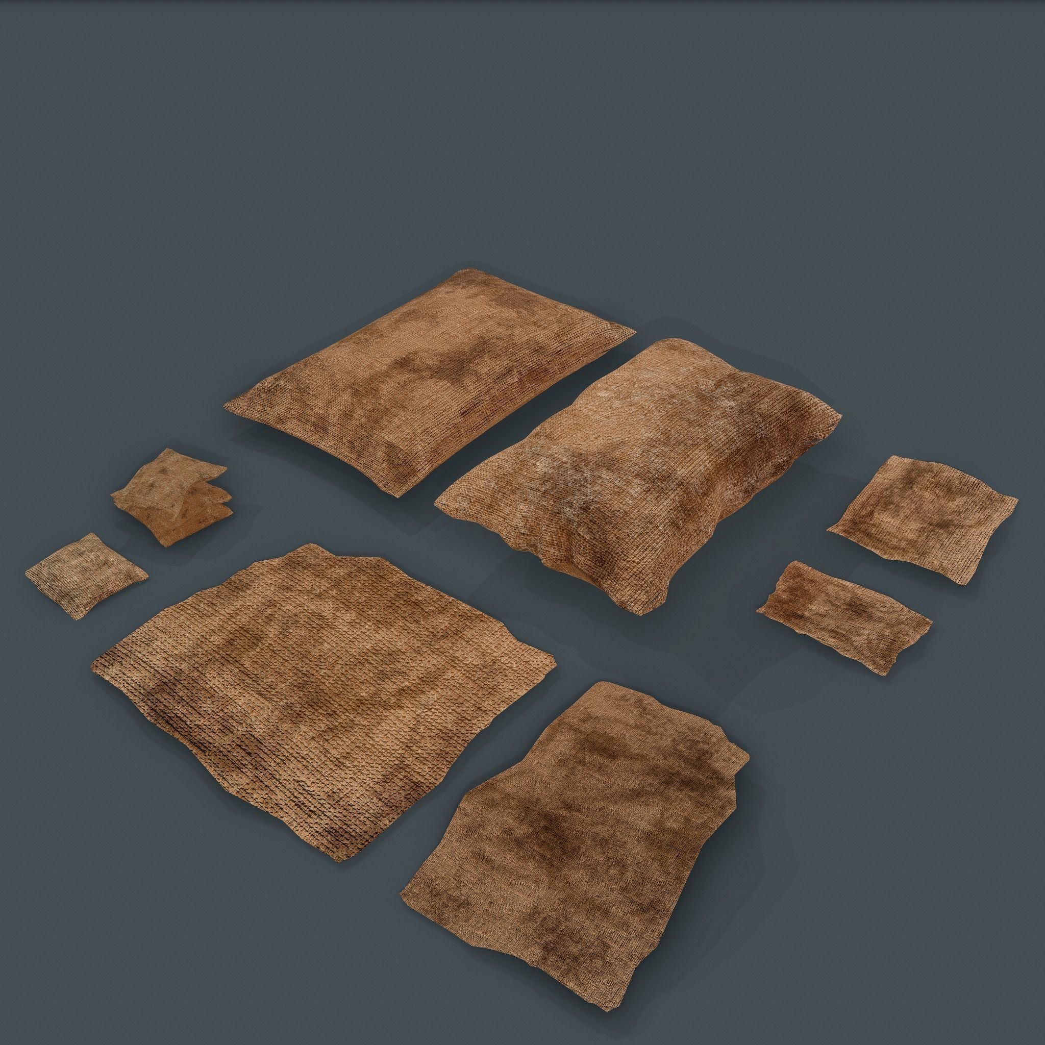 Burlap Sacks and Pieces Low-poly 3D model_3