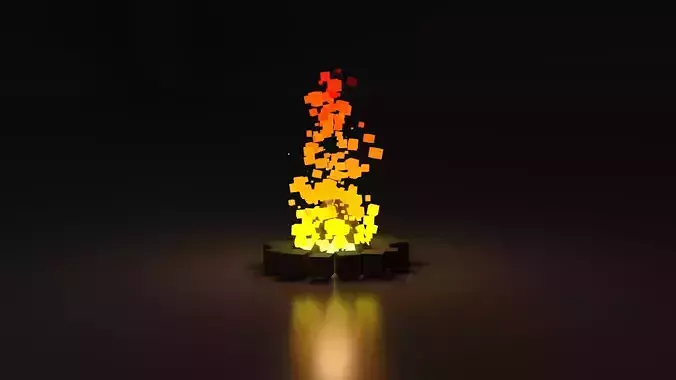 Low Poly Fire burning on log