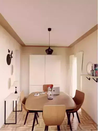 3D Realistic room model dining with wooden furniture