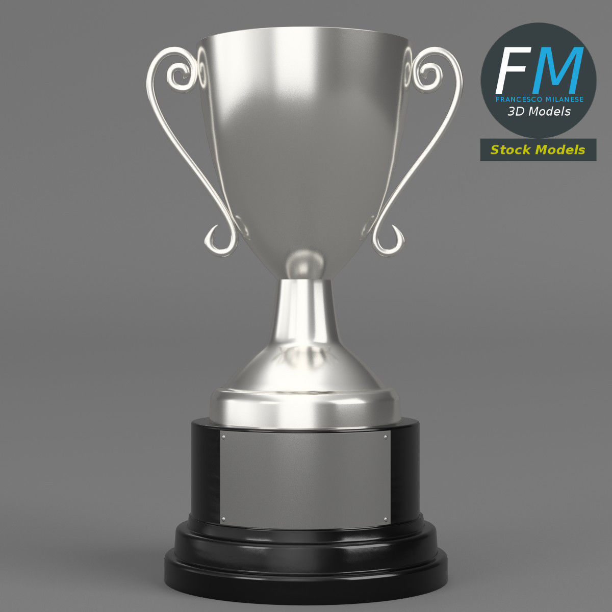 Silver trophy cup 3D model_3