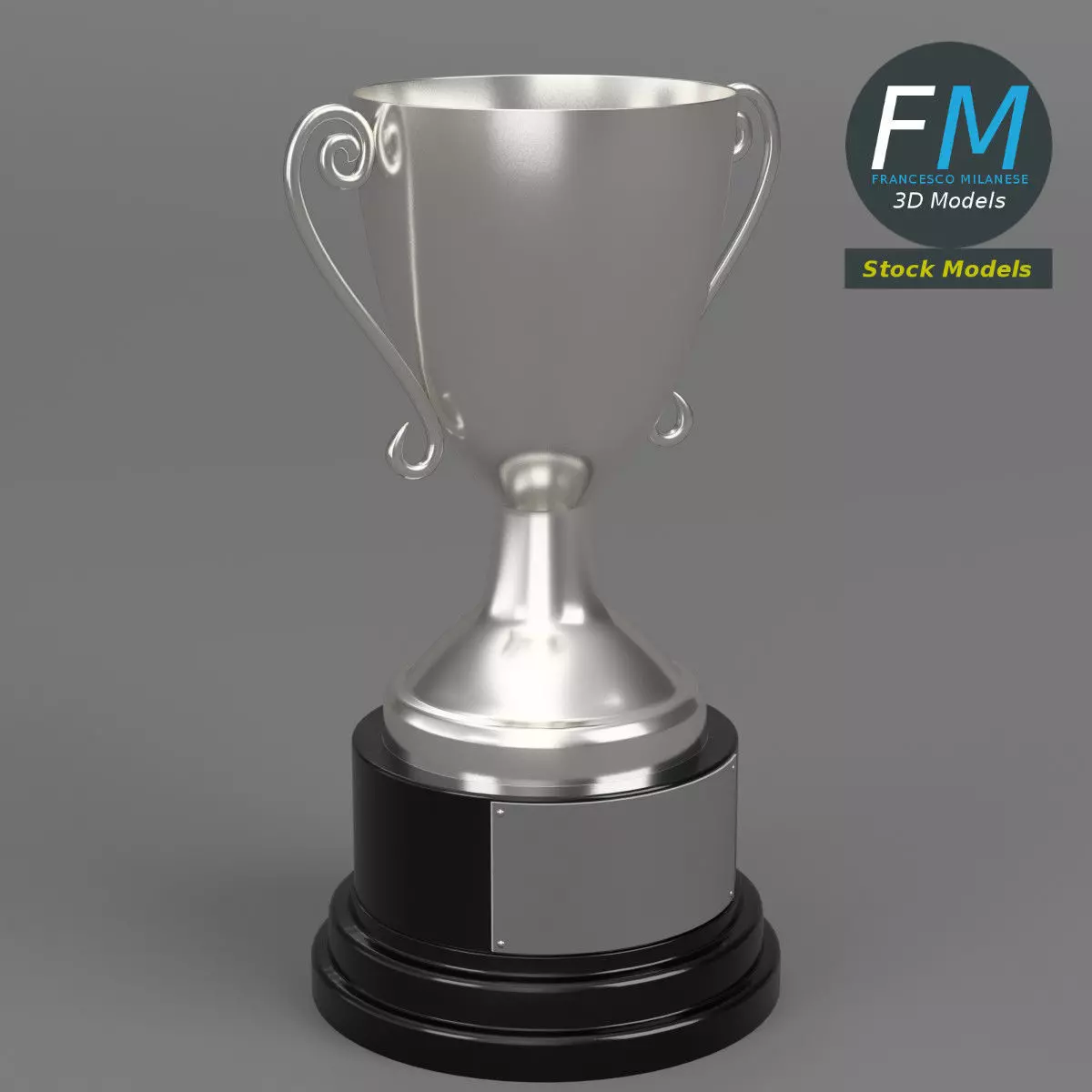 Silver trophy cup 3D model_0