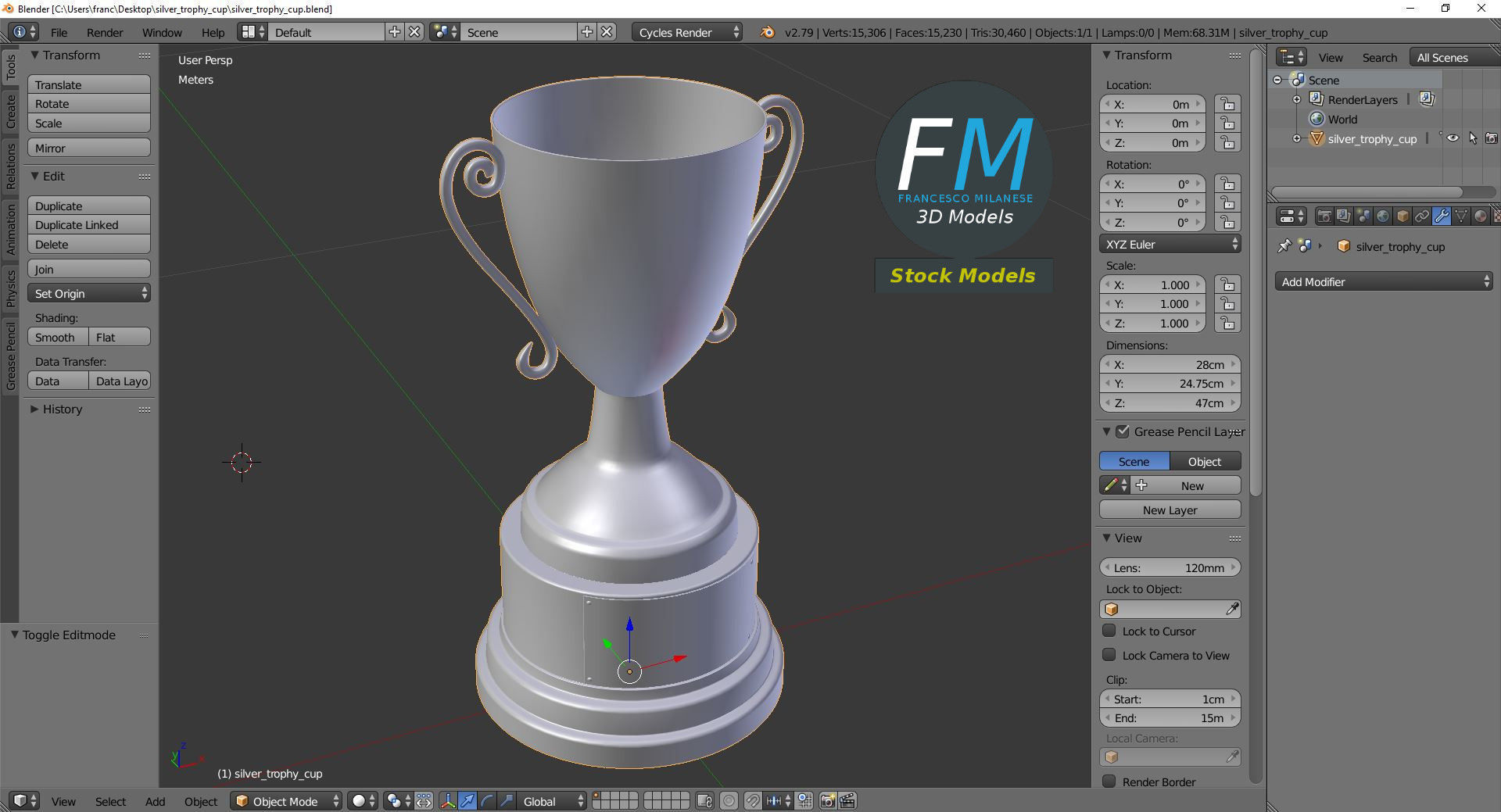 Silver trophy cup 3D model_9