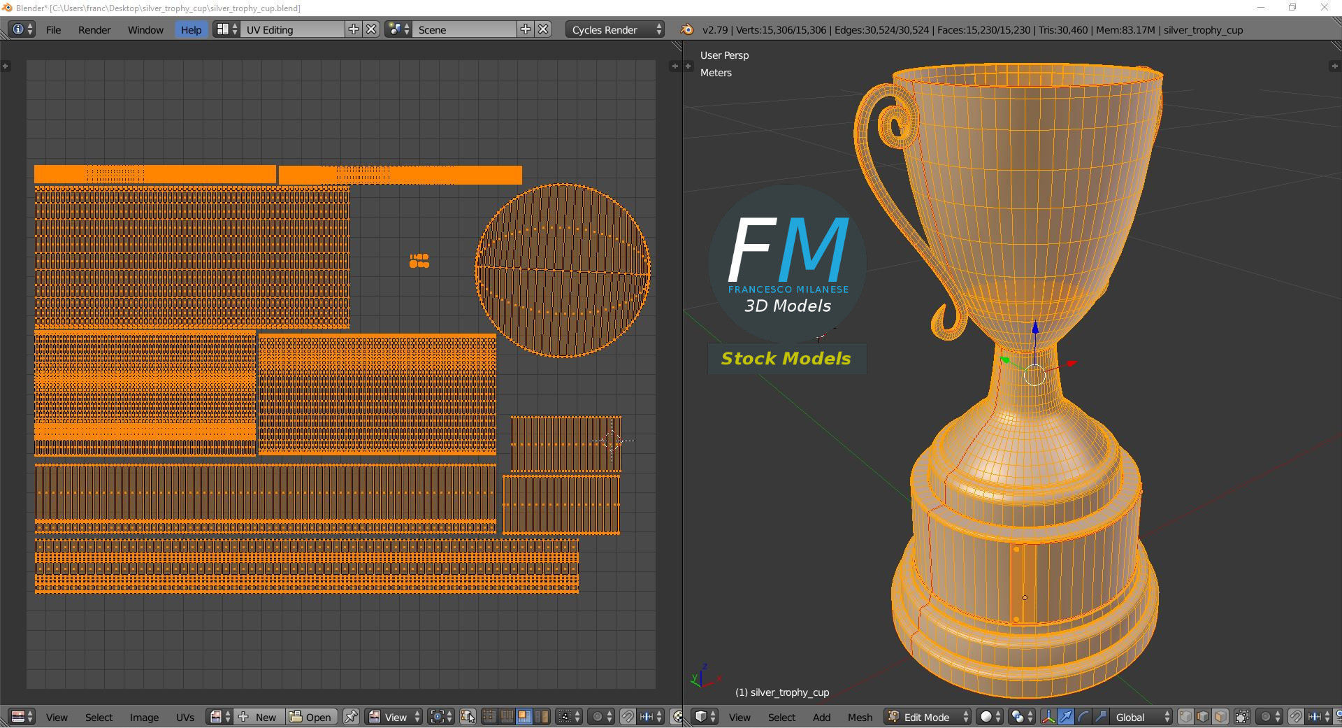 Silver trophy cup 3D model_10
