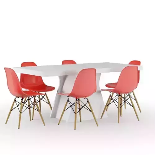 Set White Table and Red Eames Chair