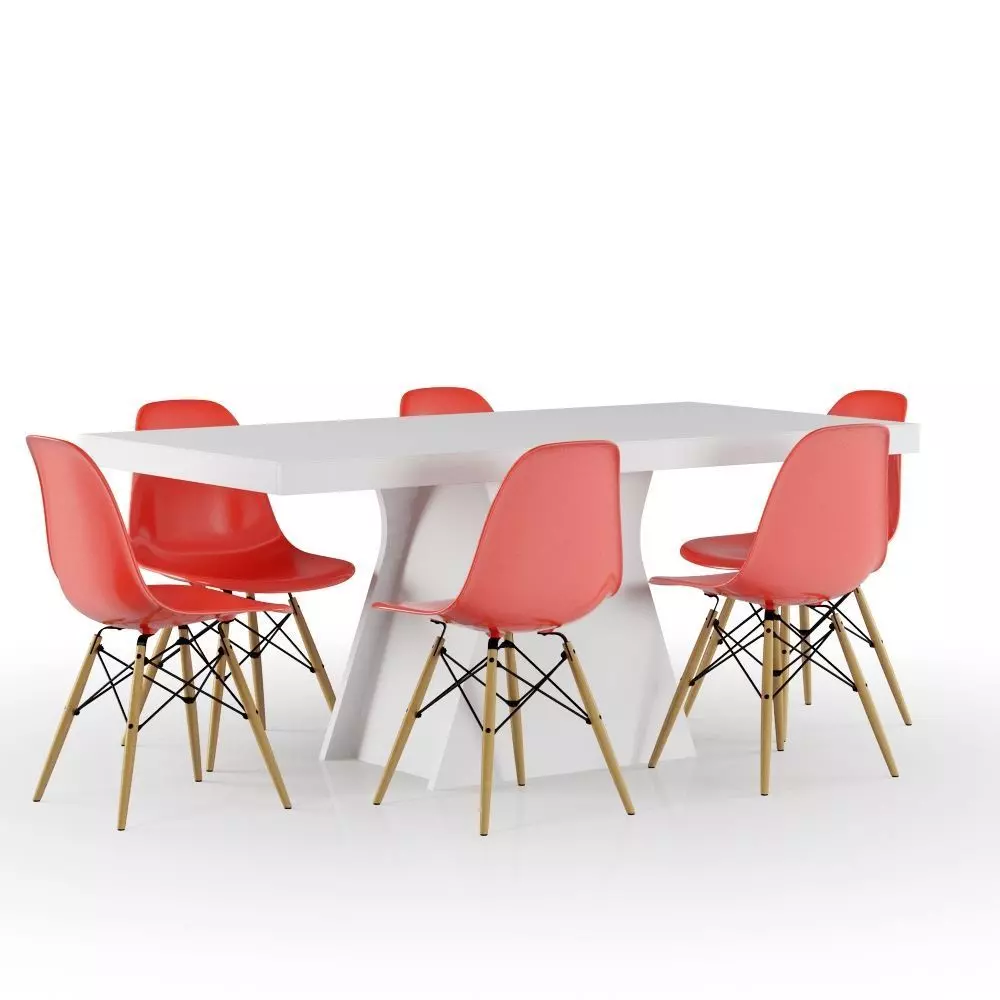 Set White Table and Red Eames Chair 3D model_0
