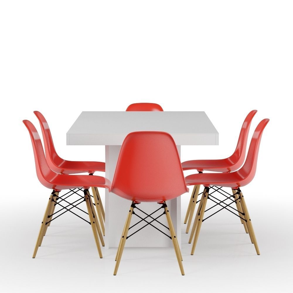 Set White Table and Red Eames Chair 3D model_2