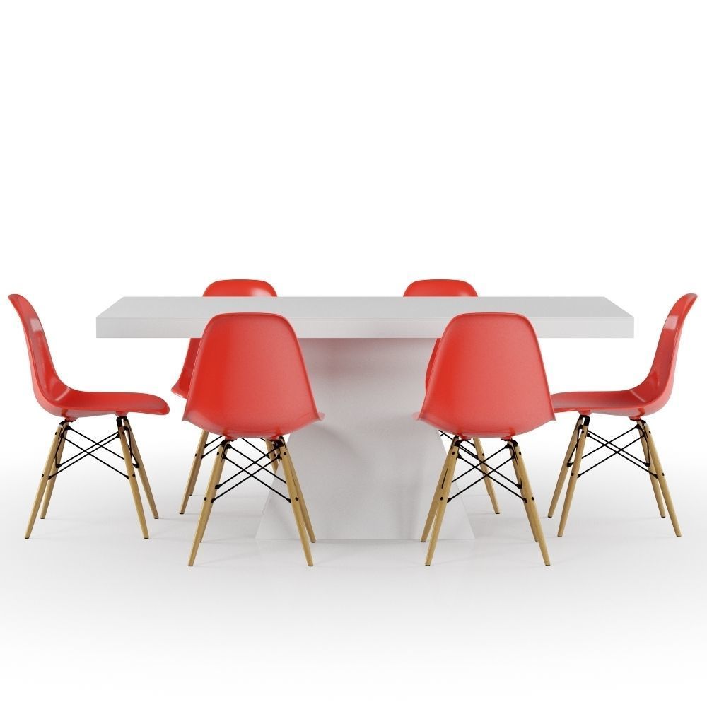 Set White Table and Red Eames Chair 3D model_1