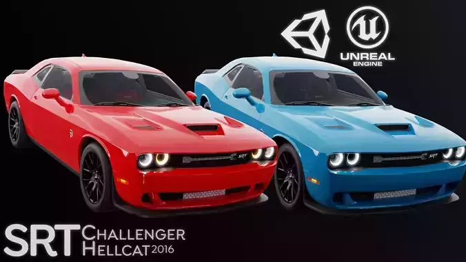 Dodge Challenger SRT Hellcat 2016 PBR GameReady Low-poly 3D model