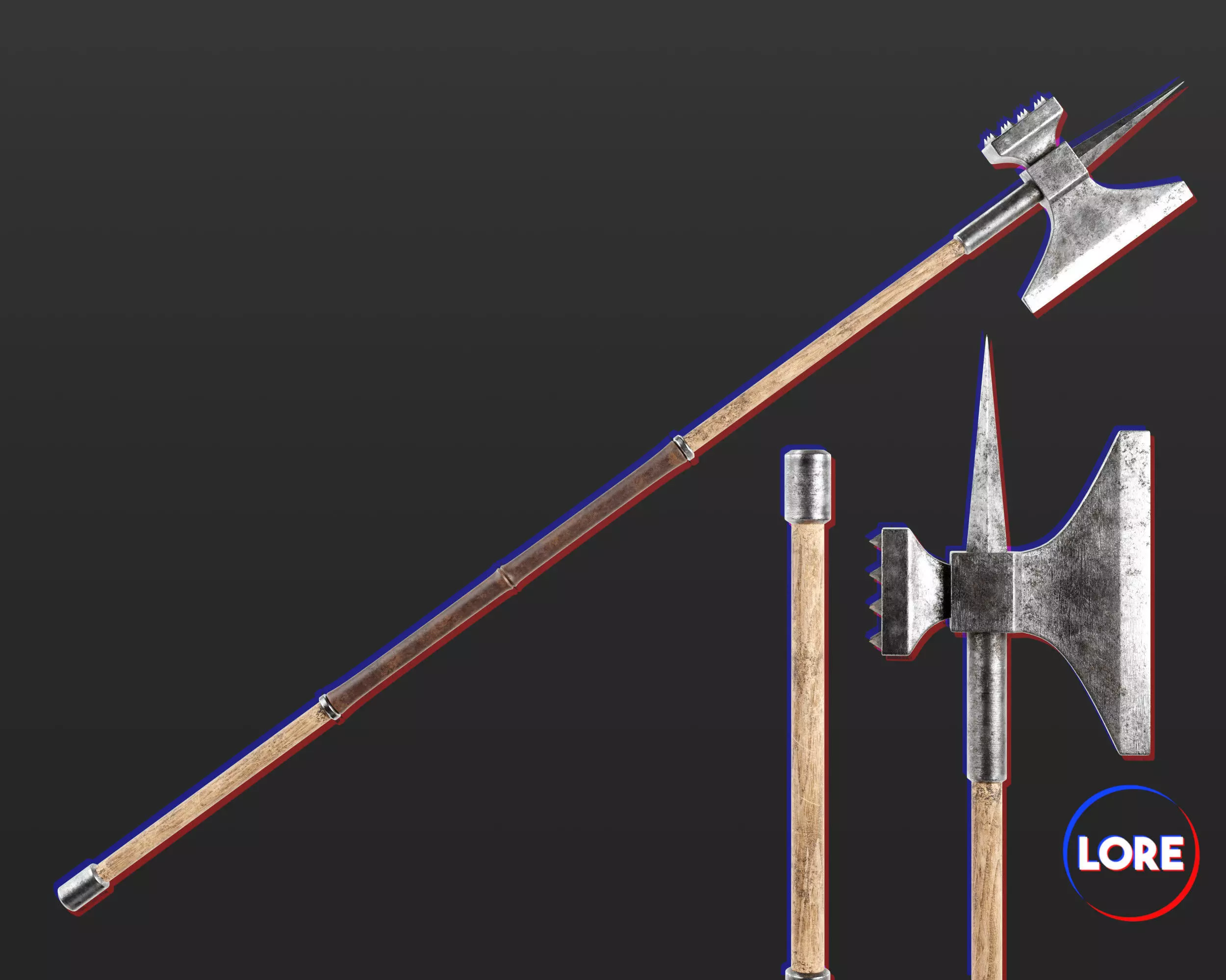Medieval Knightly Weapon Pole Axe Low-poly 3D model_0