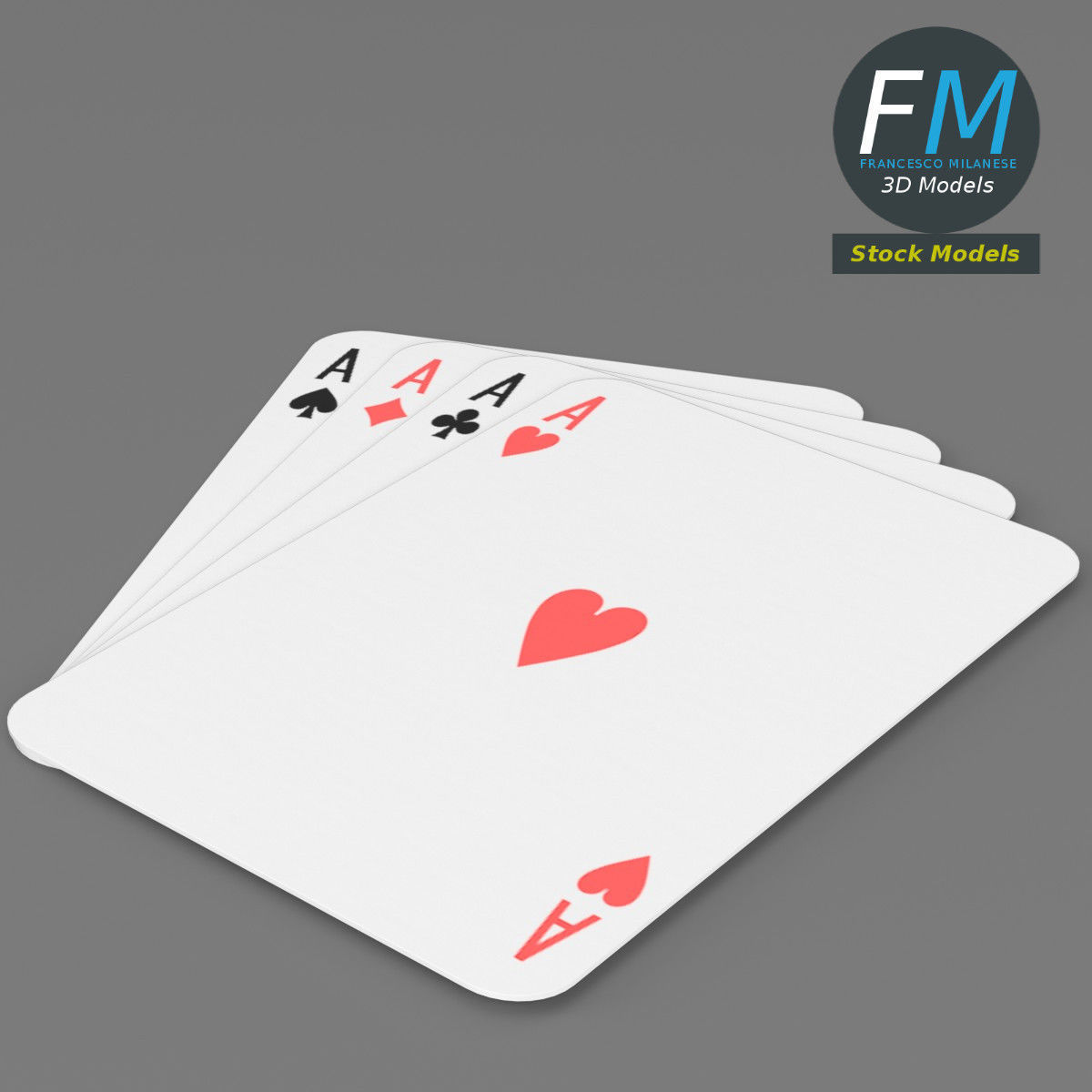 Poker four ace of spades 3D model_2
