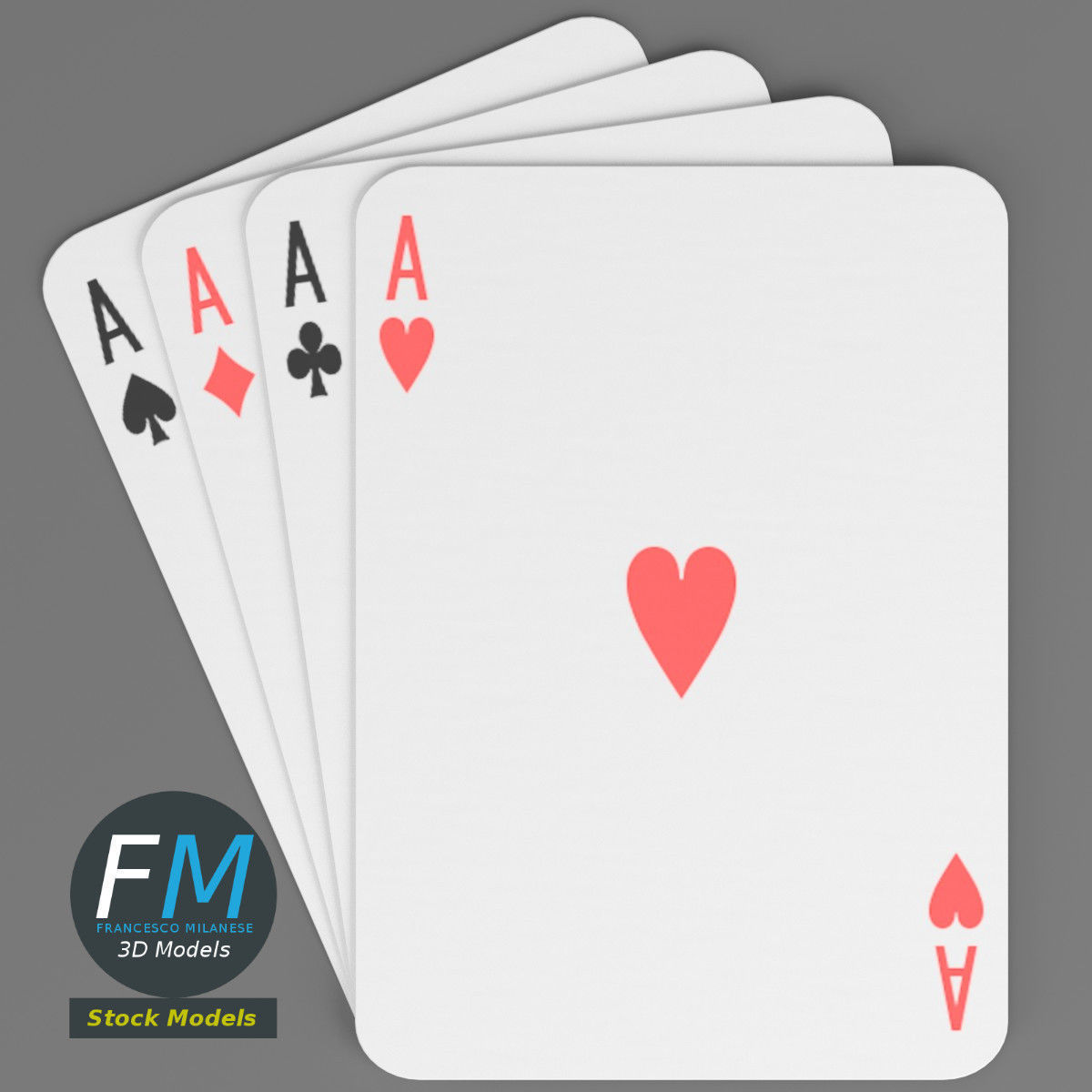 Poker four ace of spades 3D model_6