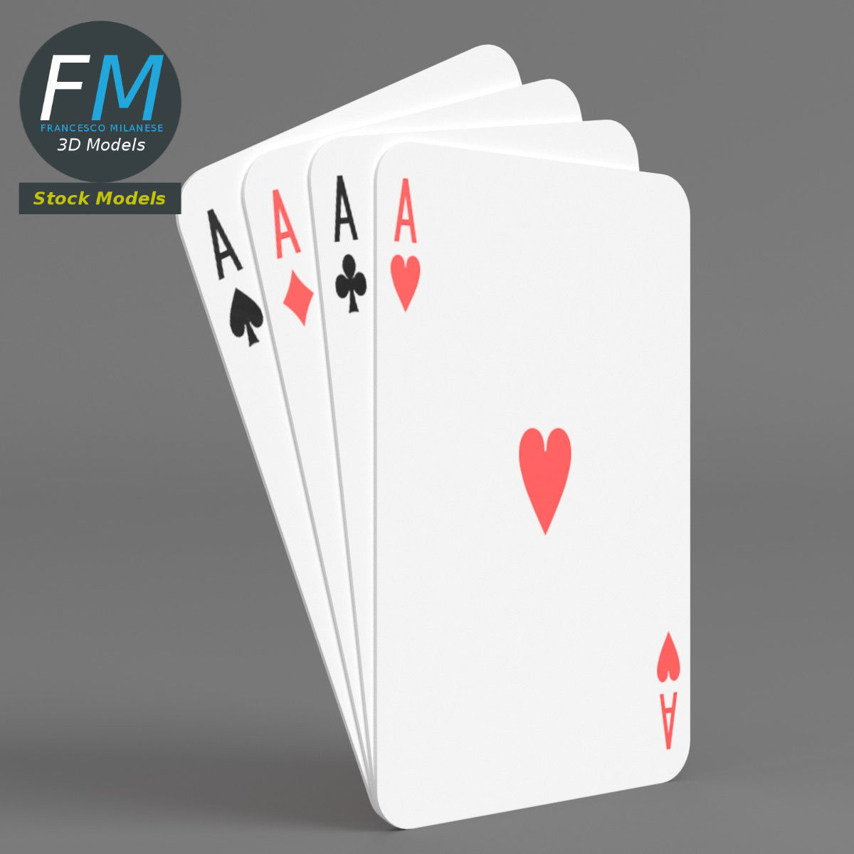 Poker four ace of spades 3D model_3