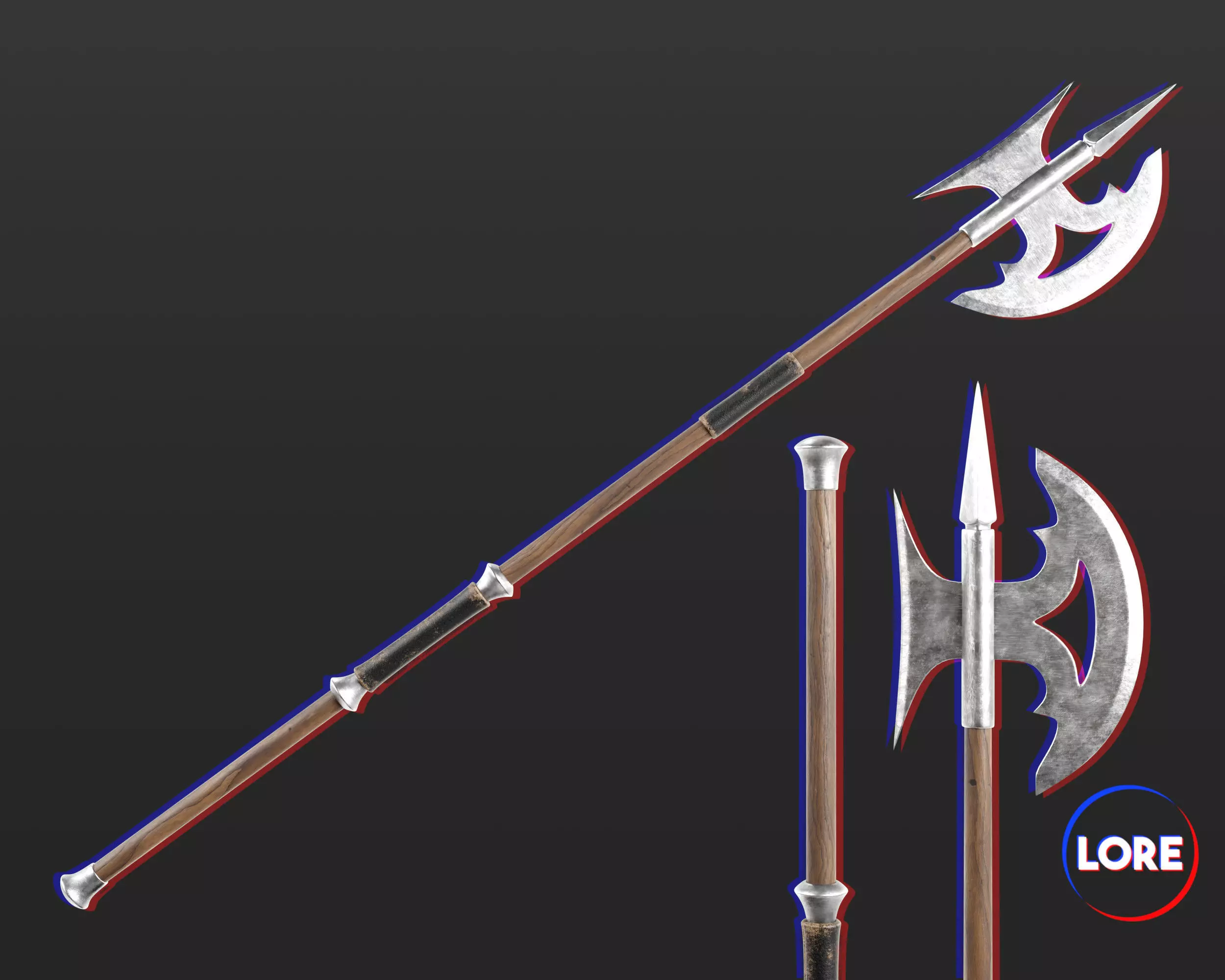 Medieval Elegant Weapon Pole Axe Low-poly 3D model_0