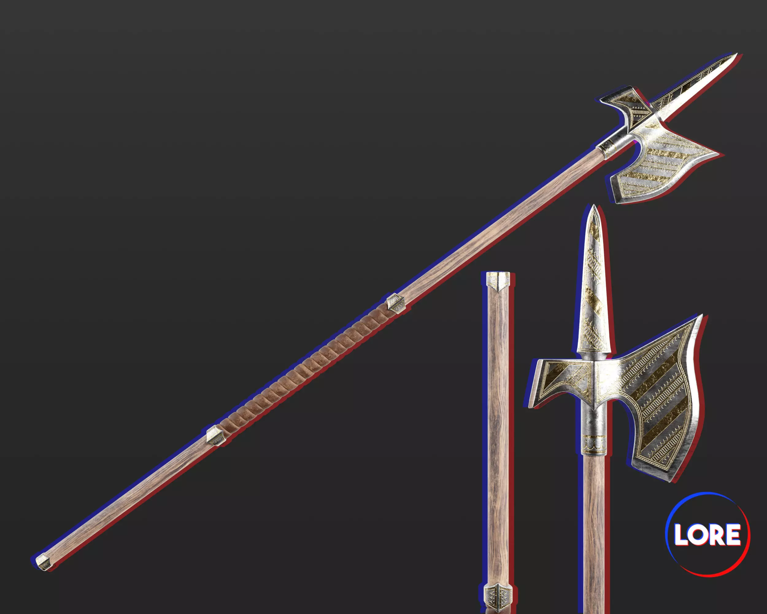 Medieval Noble Weapon Pole Axe Low-poly 3D model_0