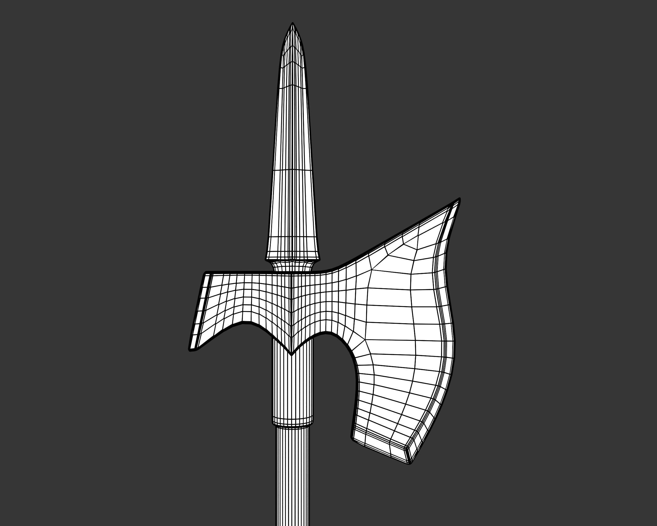 Medieval Noble Weapon Pole Axe Low-poly 3D model_8