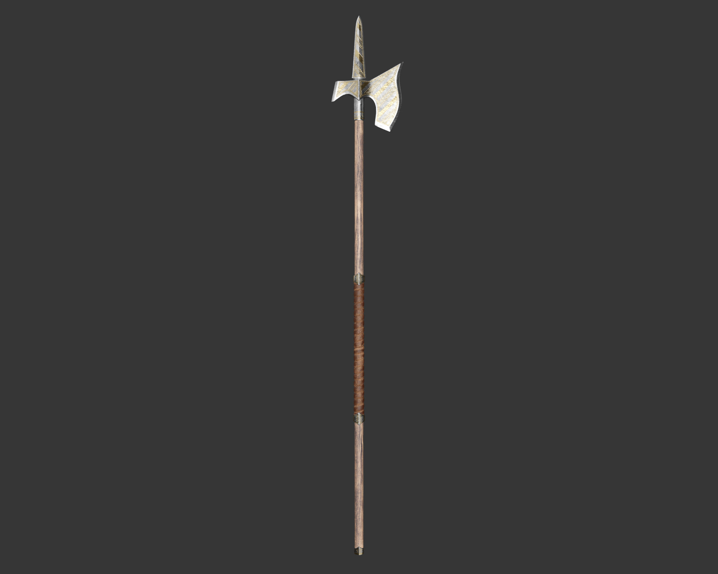 Medieval Noble Weapon Pole Axe Low-poly 3D model_3