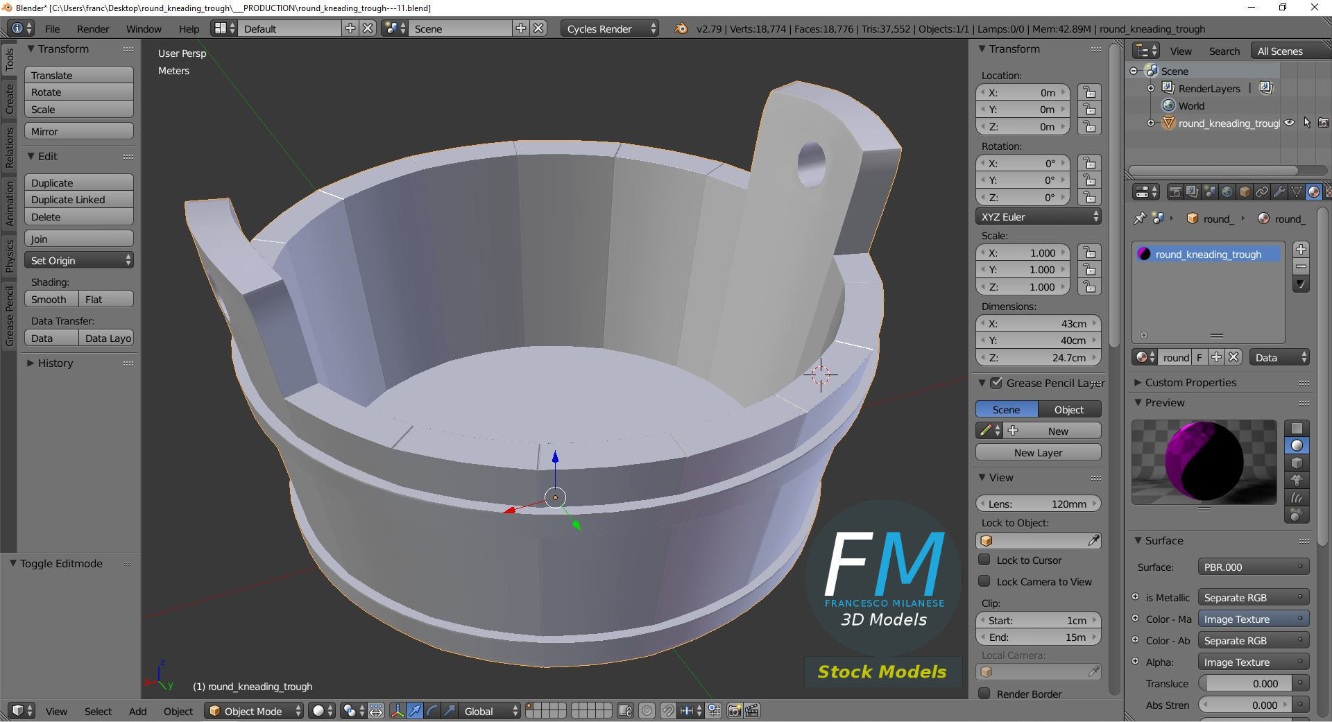 Round kneading trough 3D model_9