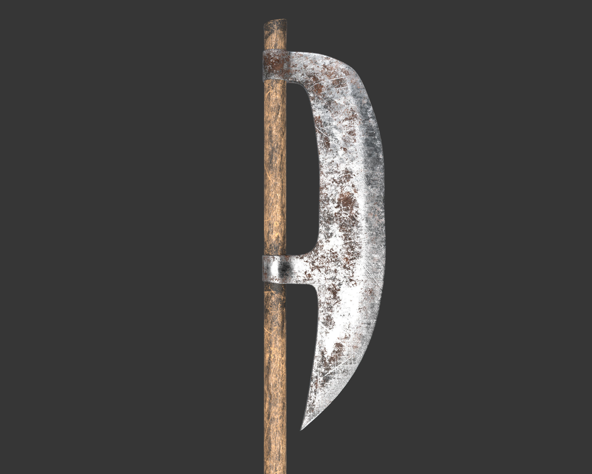 Medieval Crude Weapon Pole Axe Low-poly 3D model_6