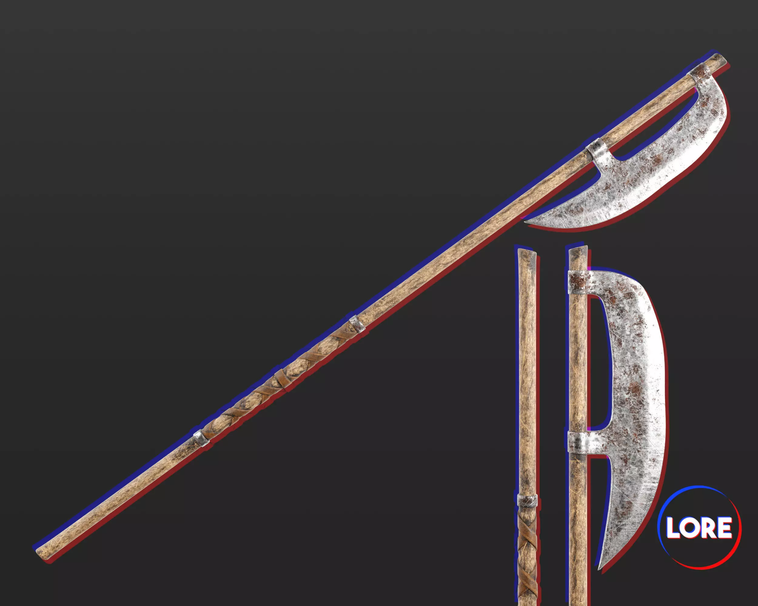 Medieval Crude Weapon Pole Axe Low-poly 3D model_0