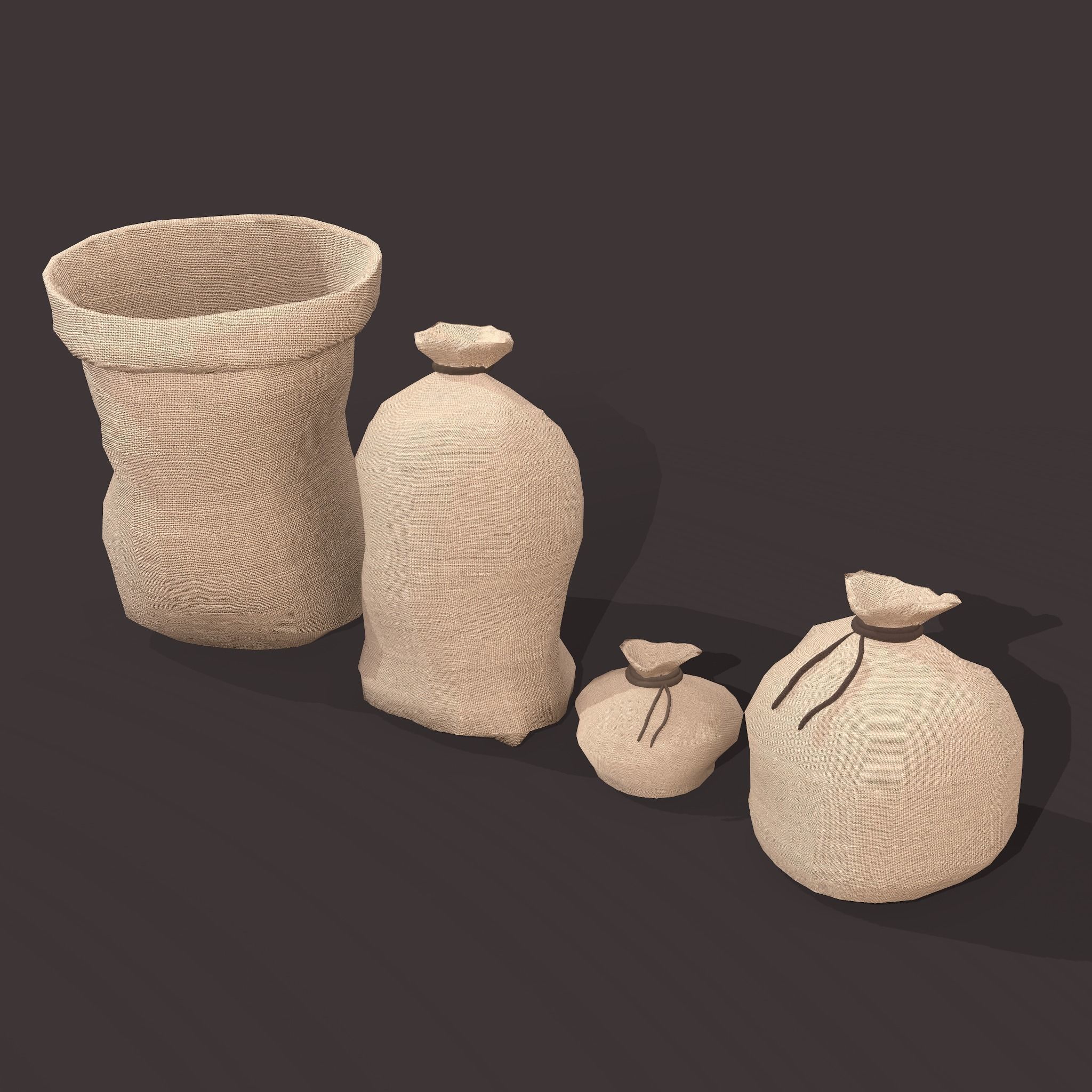 Burlap Sacks Low-poly 3D model_11