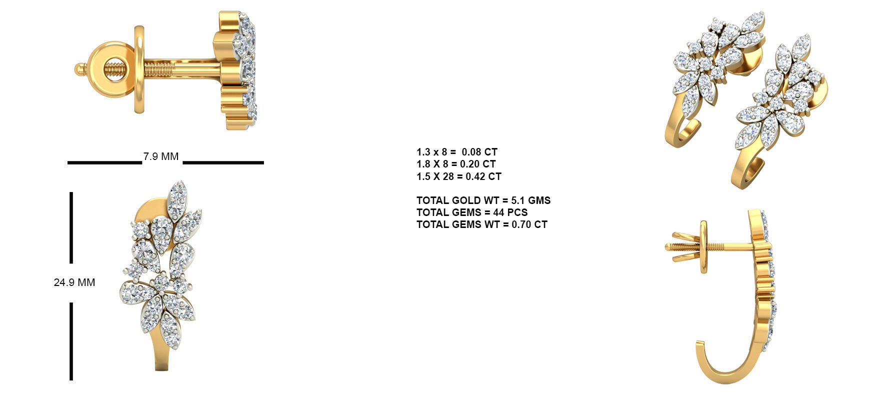 Women earrings 3dm stl render detail 3D print model 3D print model_5