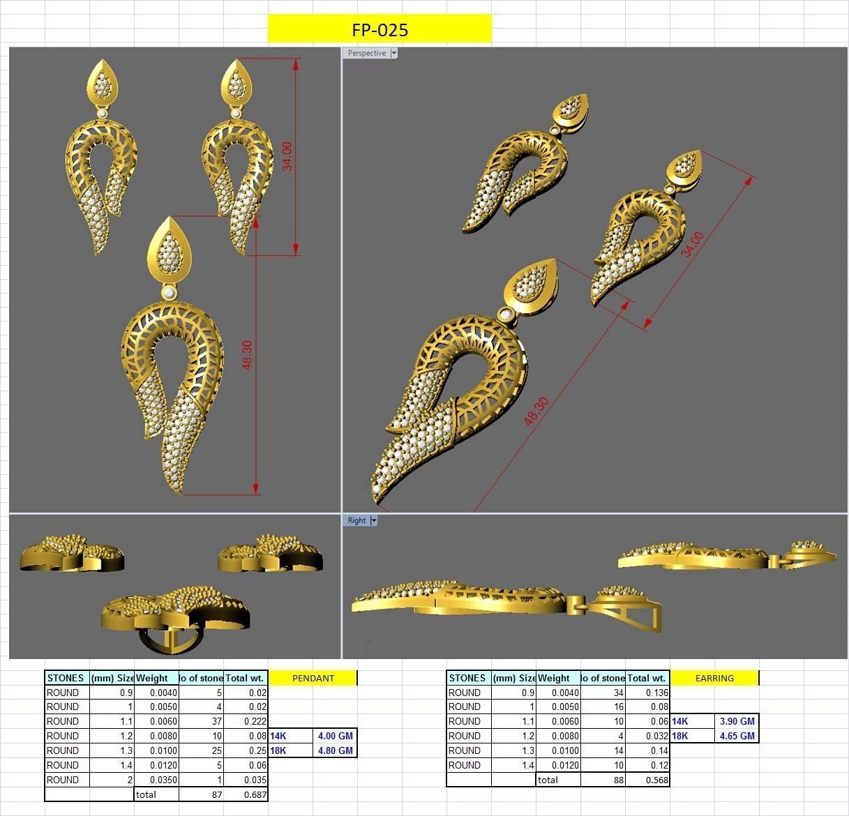 Women pendant-earrings set 3dm stl mgx render detail 3D print model_8