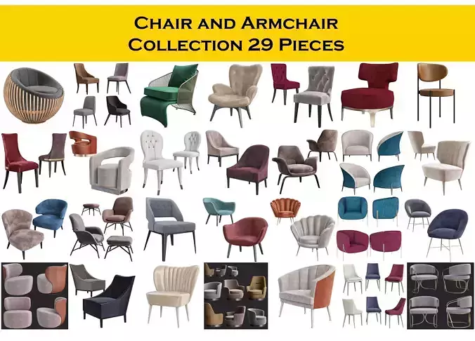 Chair and Armchair Collection 29 Pieces 3d model