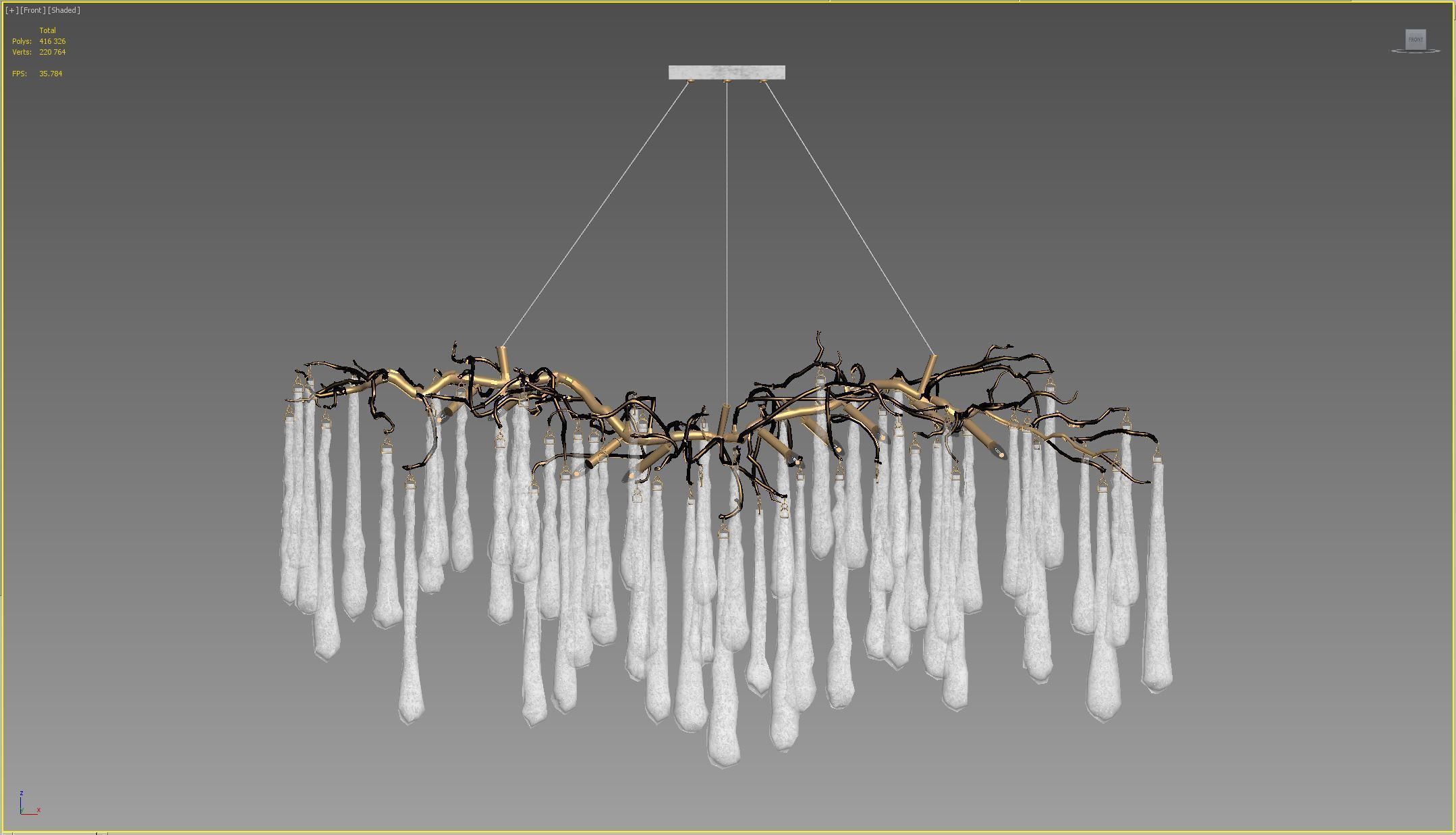 John-Richard Brass and Glass Teardrop Nine-Light Chandelier 3D model_4