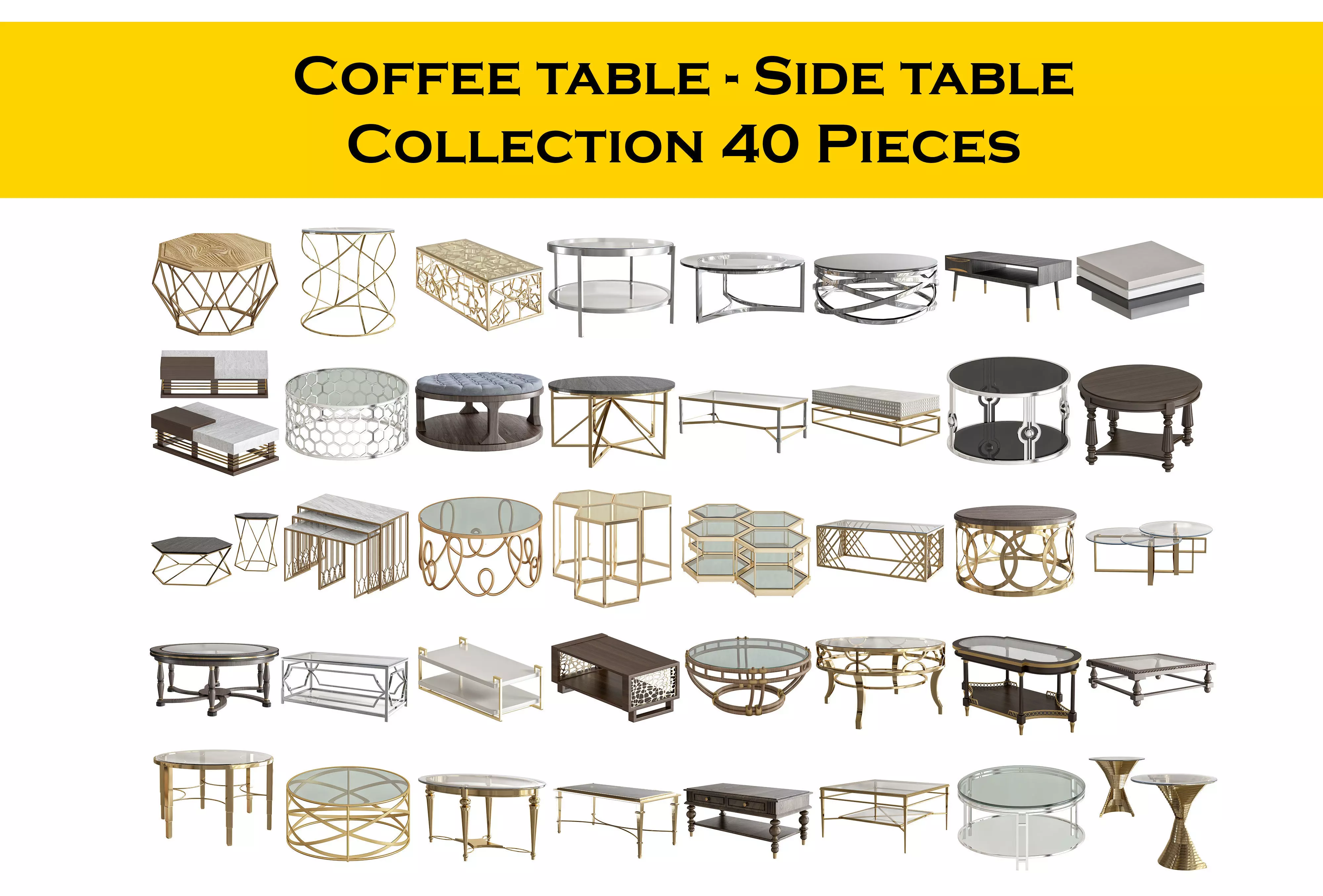 Coffee table - Side table Collection 40 Pieces 3d model 3D model_0