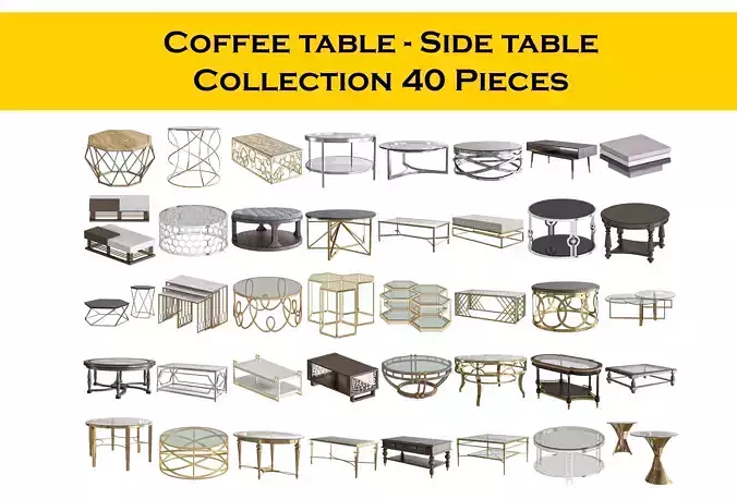 Coffee table - Side table Collection 40 Pieces 3d model