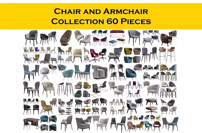 Chair and Armchair Collection 60 Pieces 3d model