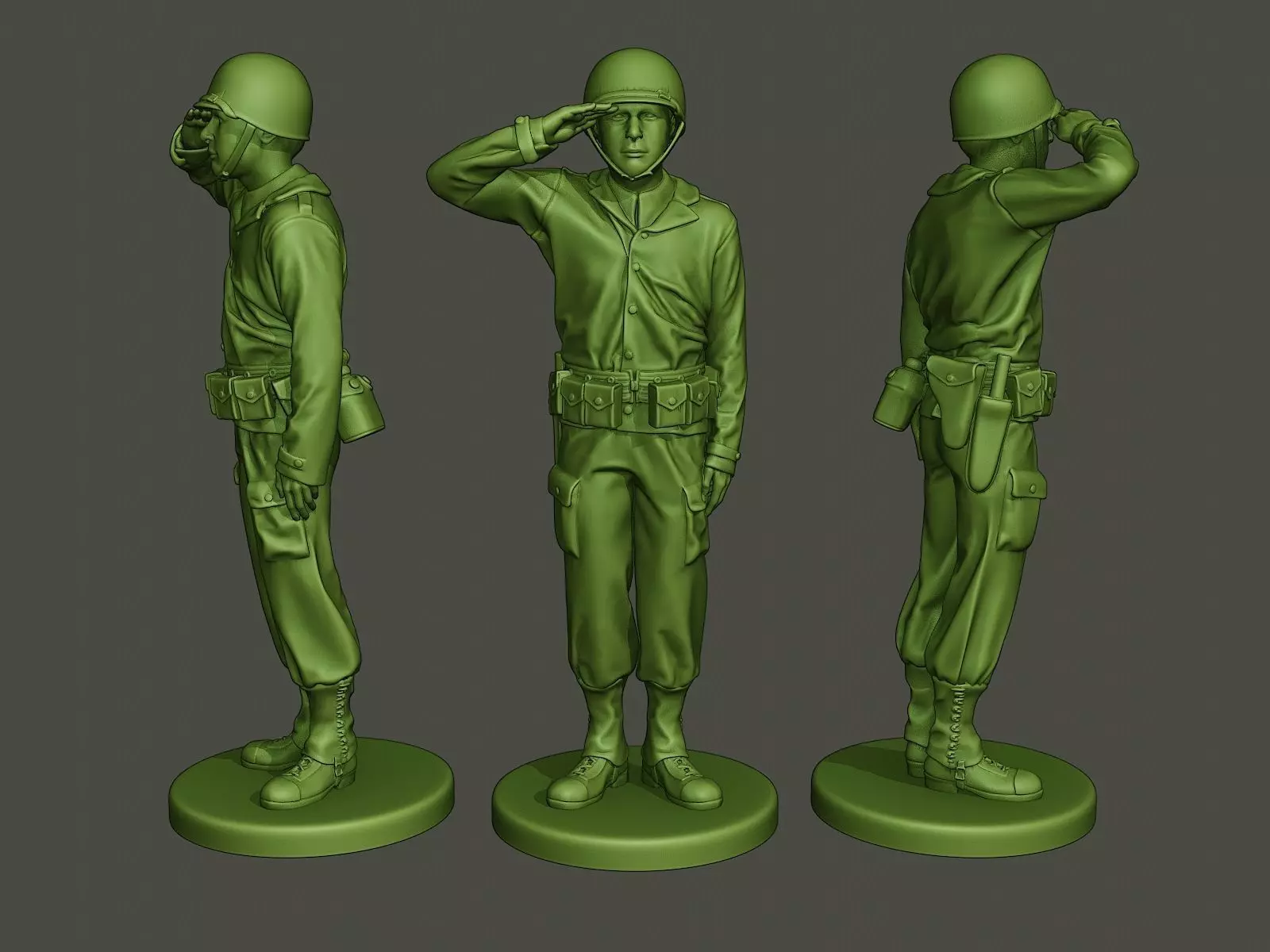 American soldier ww2 saluting A4 3D print model_0