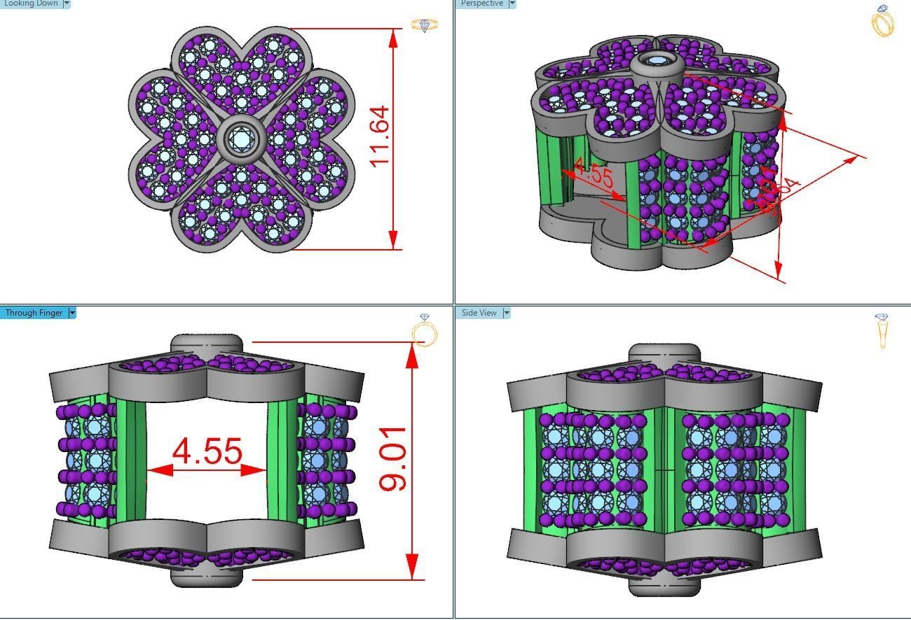 PANDORA gold flower shaped ring with diamonds 3D print model_1