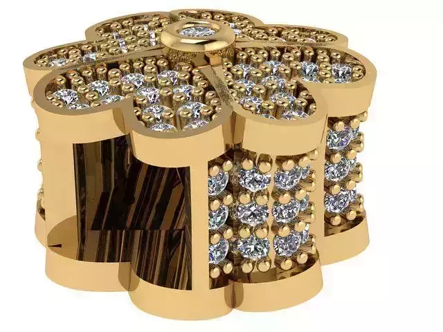 PANDORA gold flower shaped ring with diamonds 3D print model